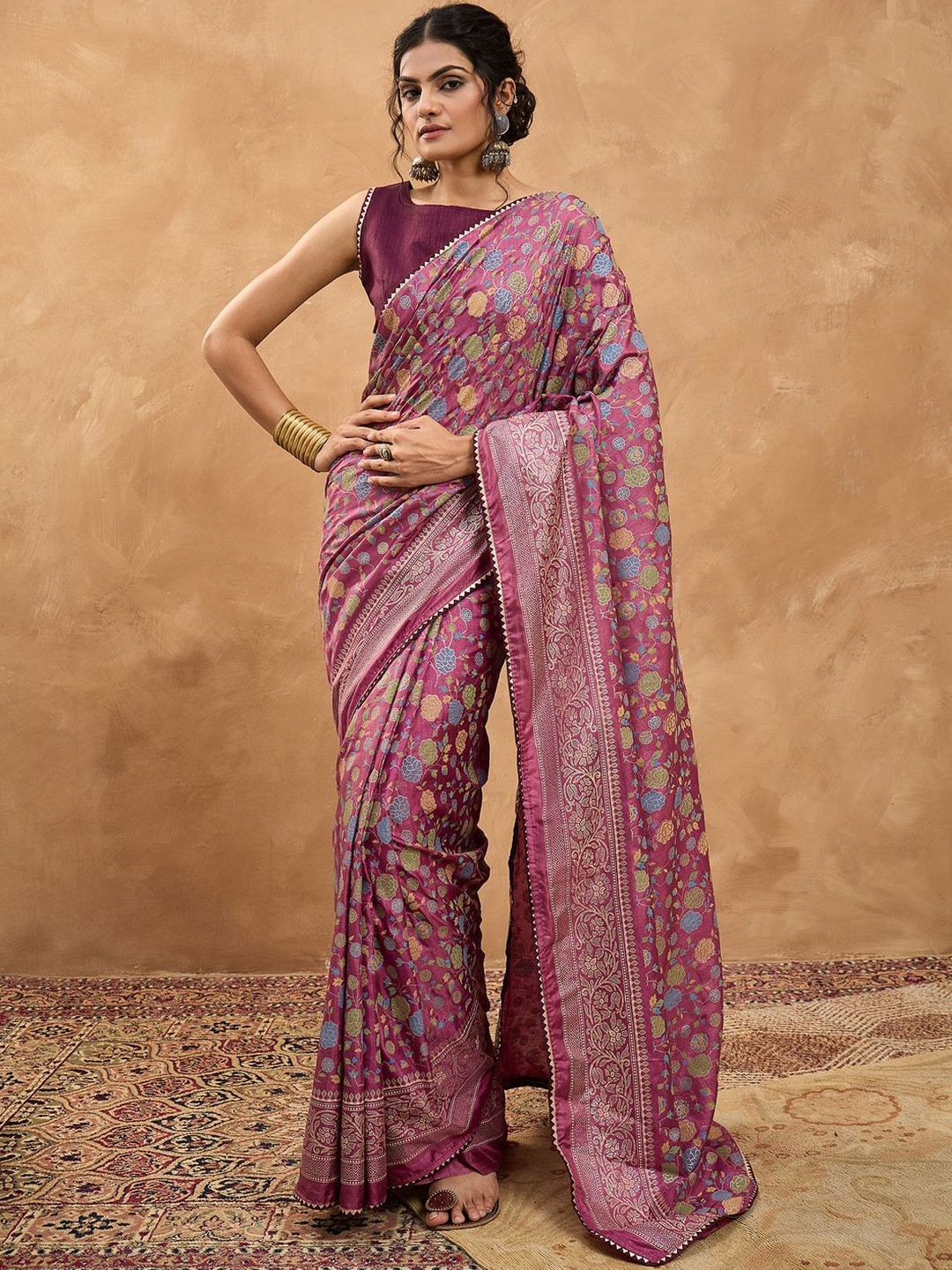 Saree mall Flora Printed Zari Banarasi Sarees