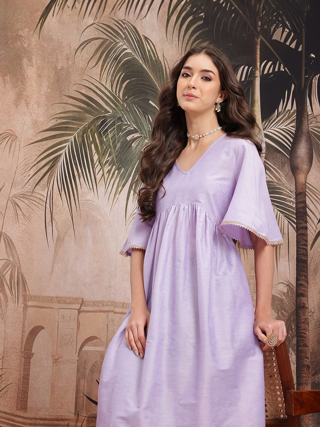 Sangria Flared Sleeves Gotta Patti Detail Empire Style Festive A-Line Kurta