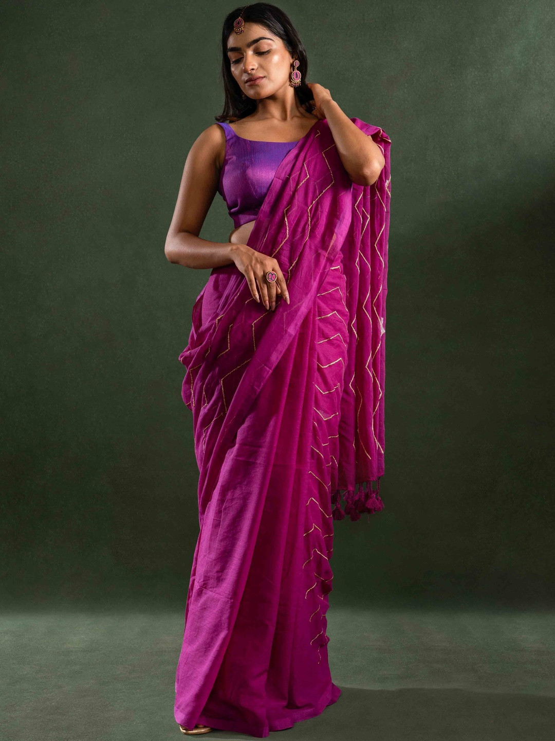 Magga Embellished Zari Pure Cotton Saree