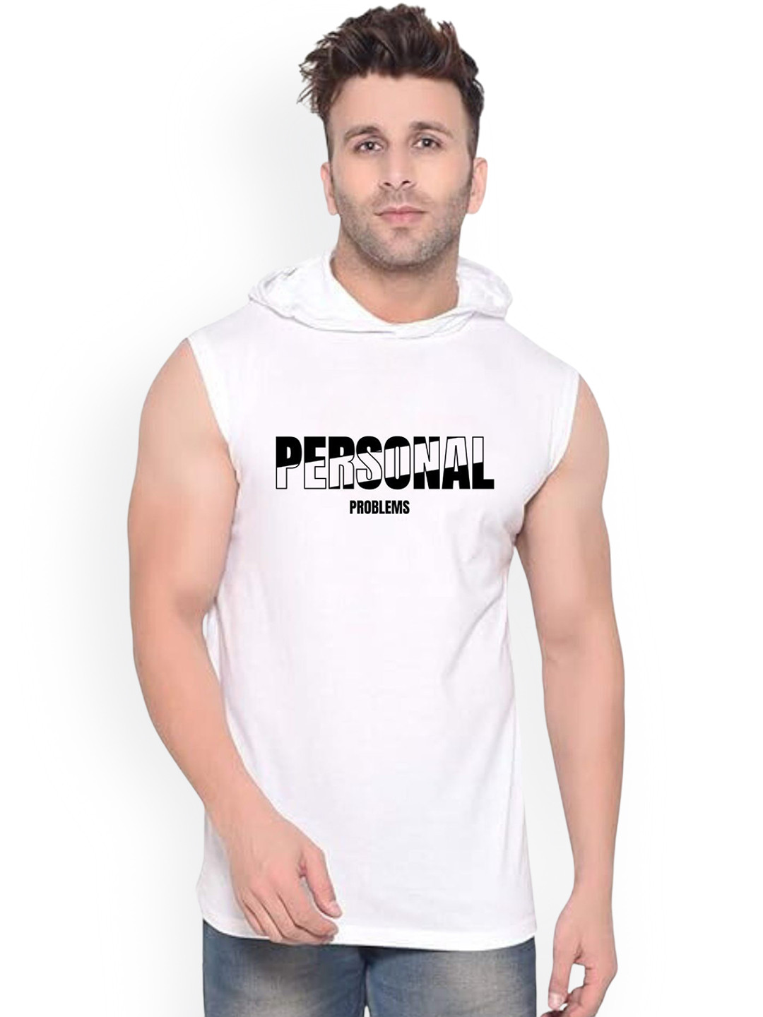 Fashnobic Men Personal Problem Printed Hooded-Neck Gym Vests