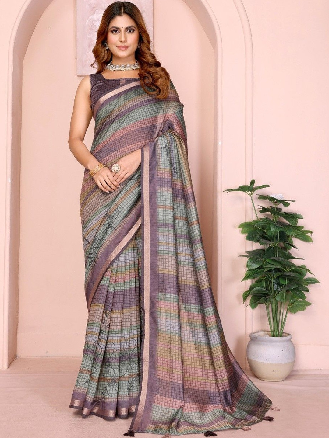 GOHILL ENTERPRISE Printed Checked Saree