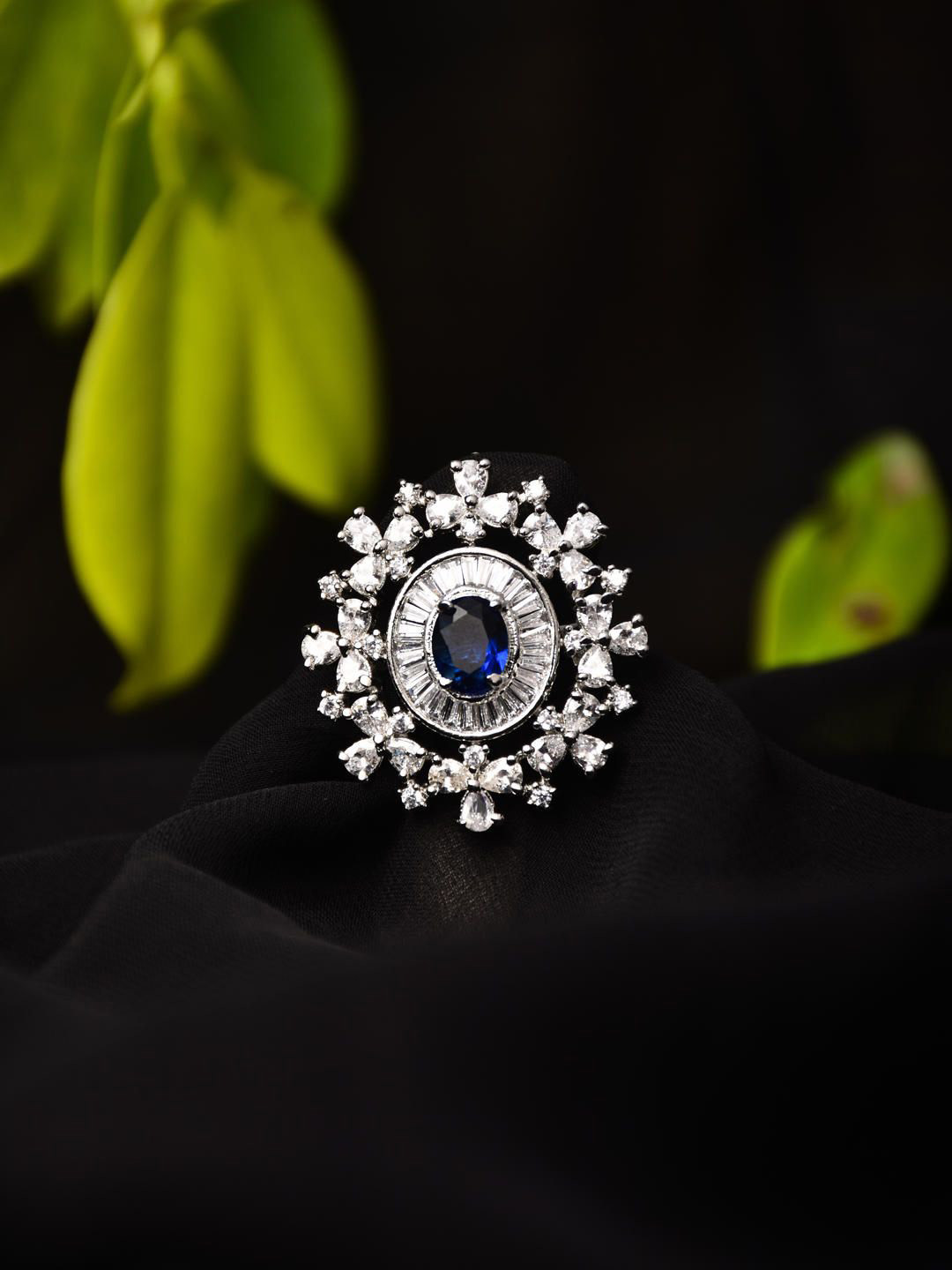 Reenisaa Snowflake Rhodium-Plated Cubic Zirconia-Studded Finger Ring