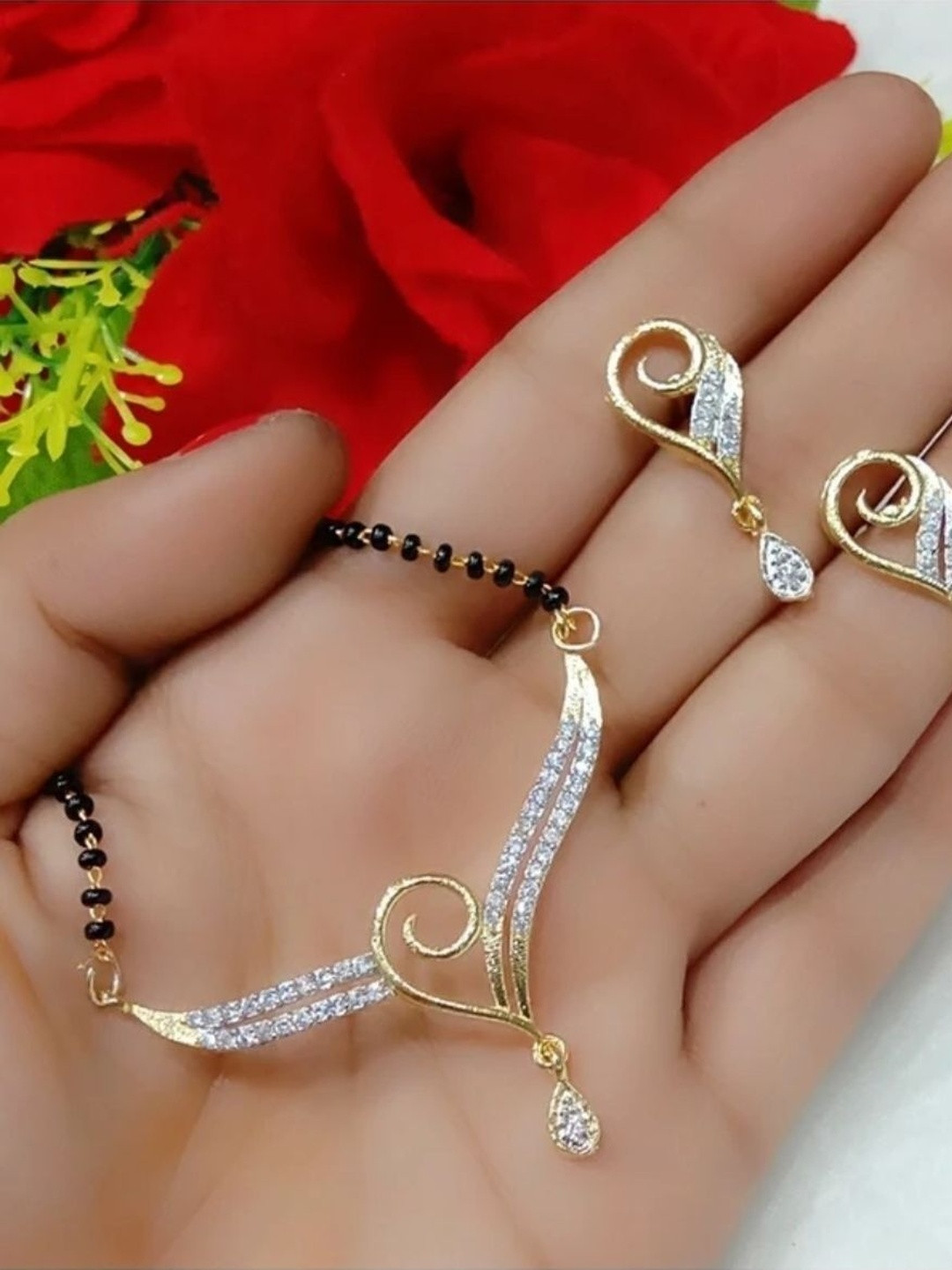 Nirali Creation Women Silver Alloy Black Beaded  Artificial Stone Type Jewellery set