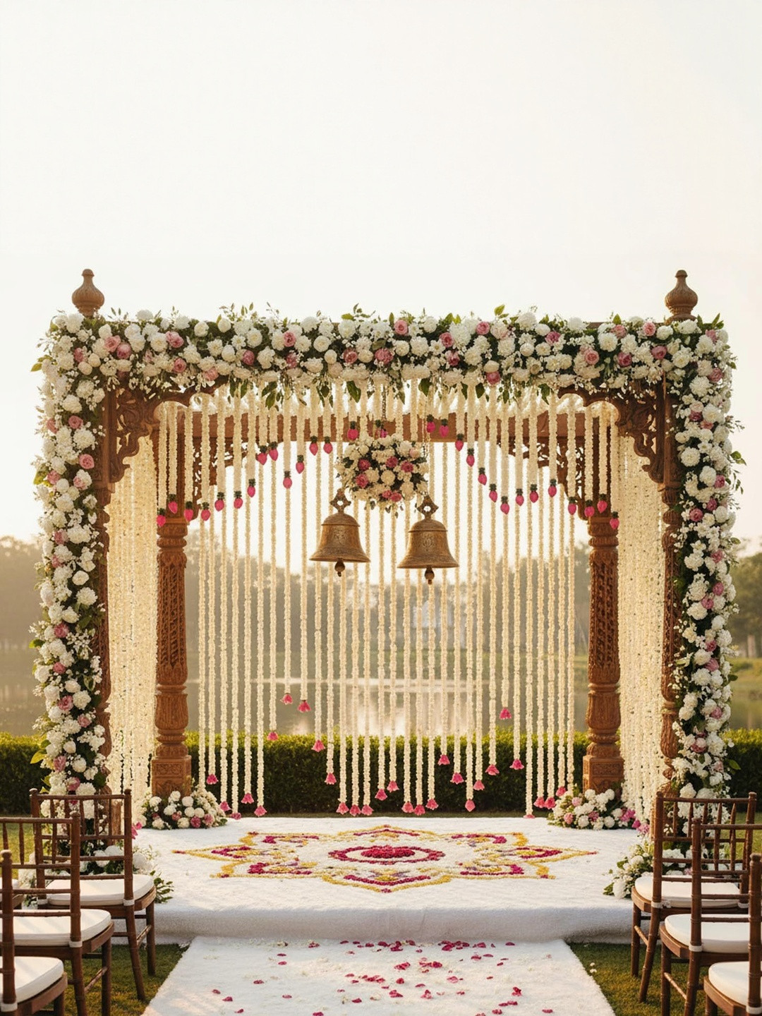 Go Hooked Pack of 5 Lotus & Mogra Artificial Flowers String Garland Wall & Door Decoration