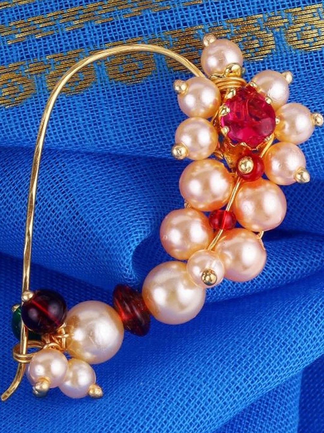 SALONI FASHION JEWELLERY Gold-Plated Pearls Septum Nosepin