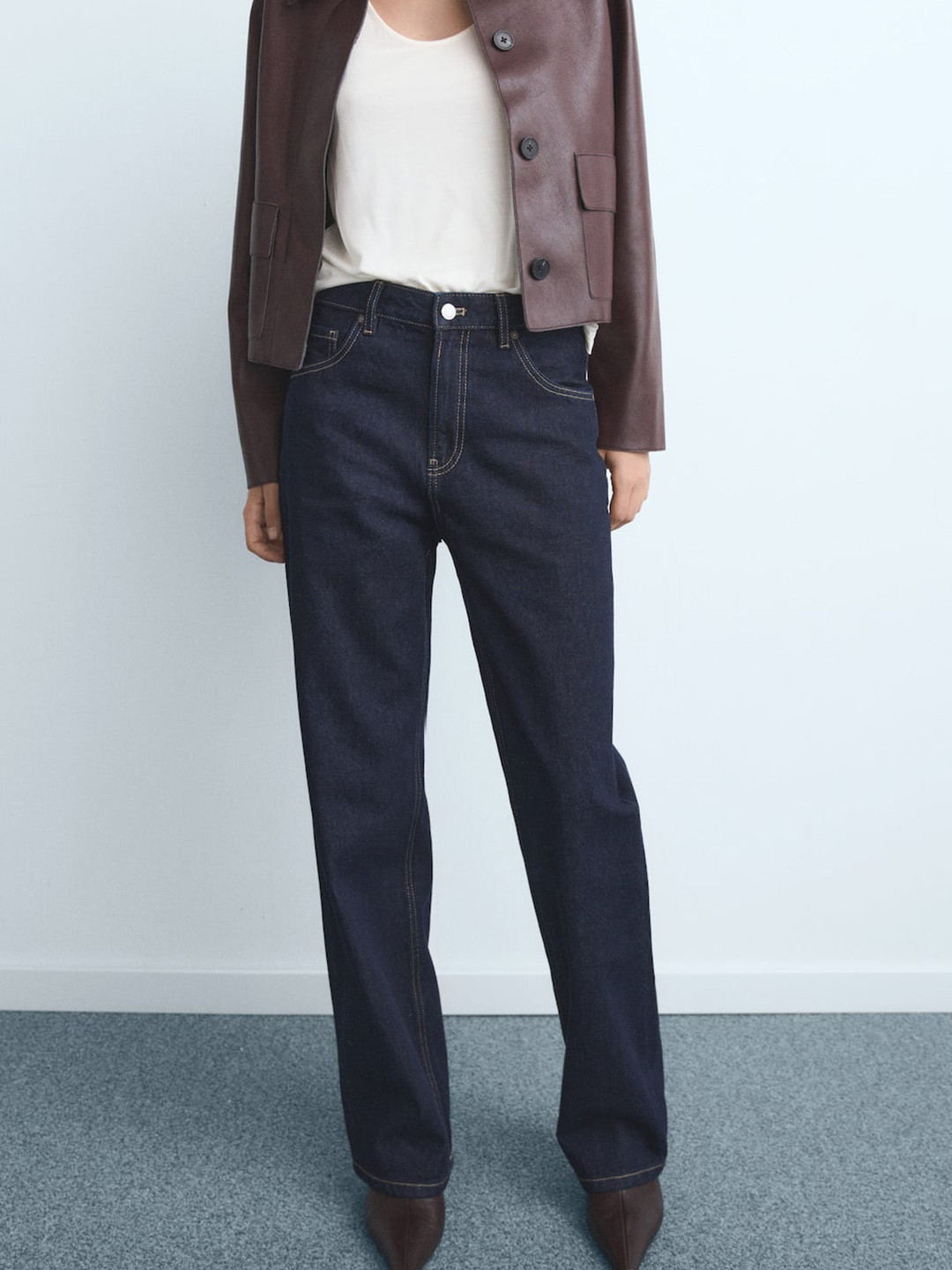 MANGO Women Pure Cotton Mid-Rise Straight Fit Jeans