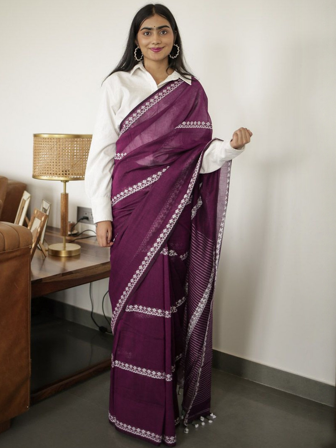 Moora Ethnic Motifs Embroidered Pure Cotton Saree