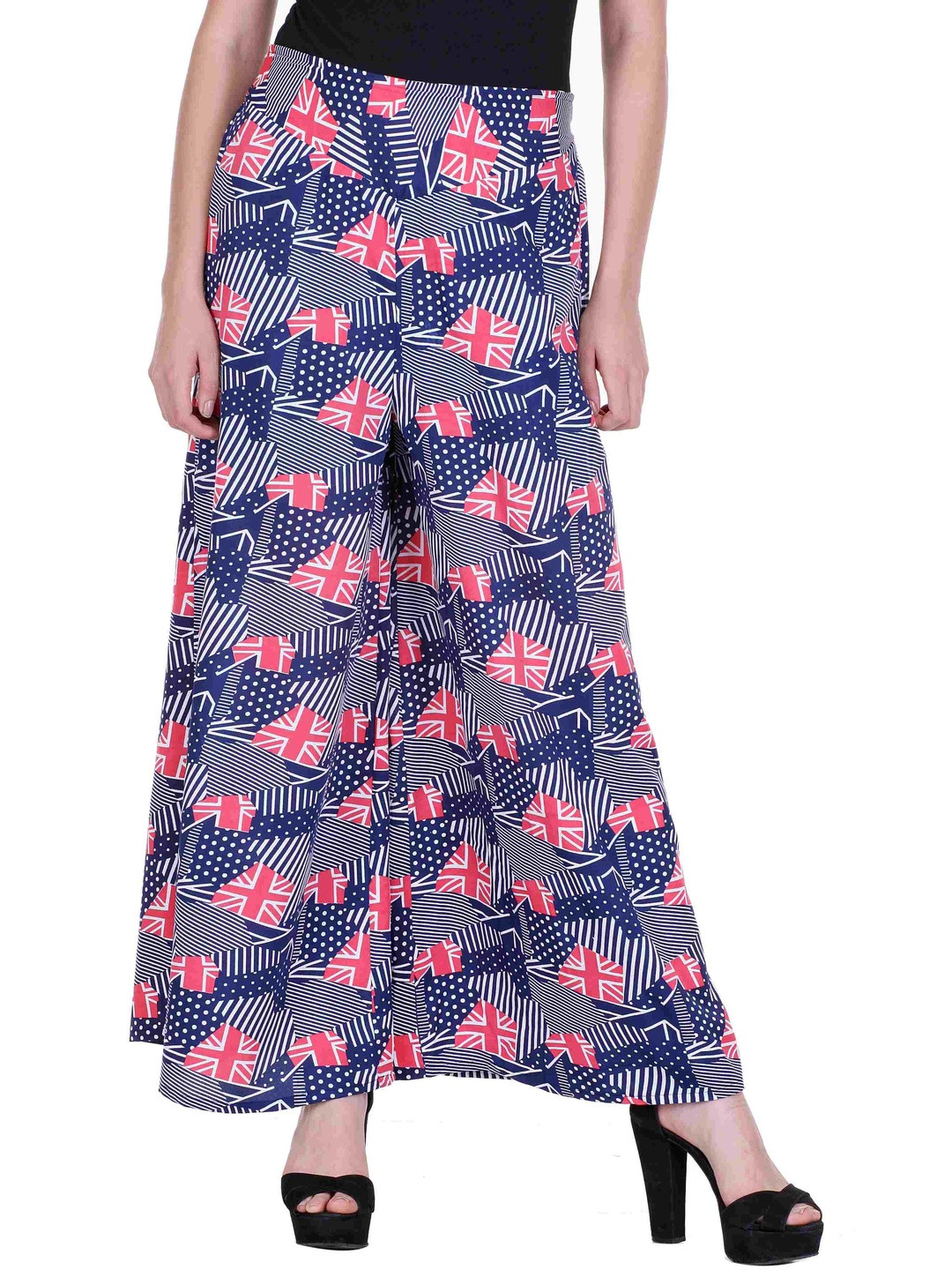 DressBerry Women Flag Printed Flared Knitted Palazzos