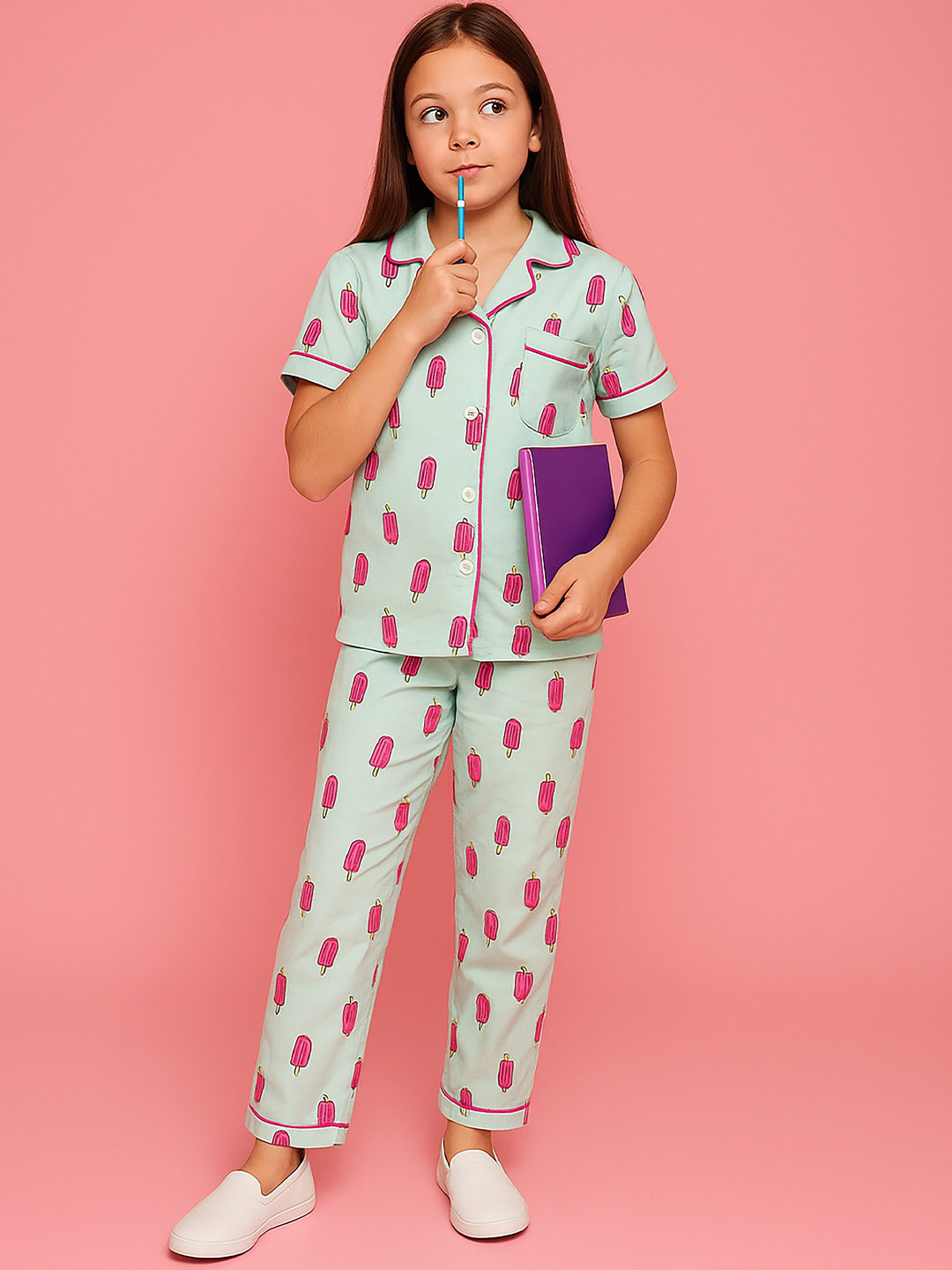 NAP STORY Kids Graphic Printed Shirt Collar Shirt & Pyjamas Night Suit