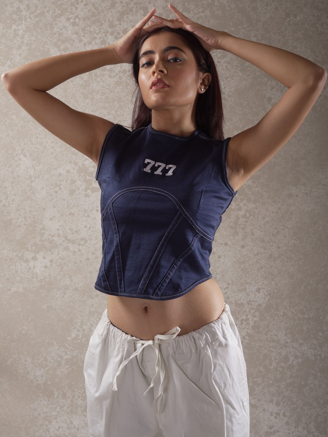 LABEL HINAL JAIN Women Round Neck Graphic Print Crop Top