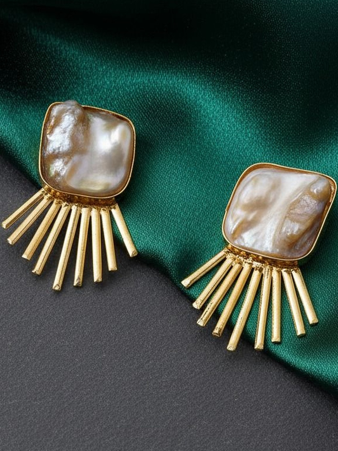 Chic Laddies Gold Plated Pearls Beaded Spiked Shaped Studs