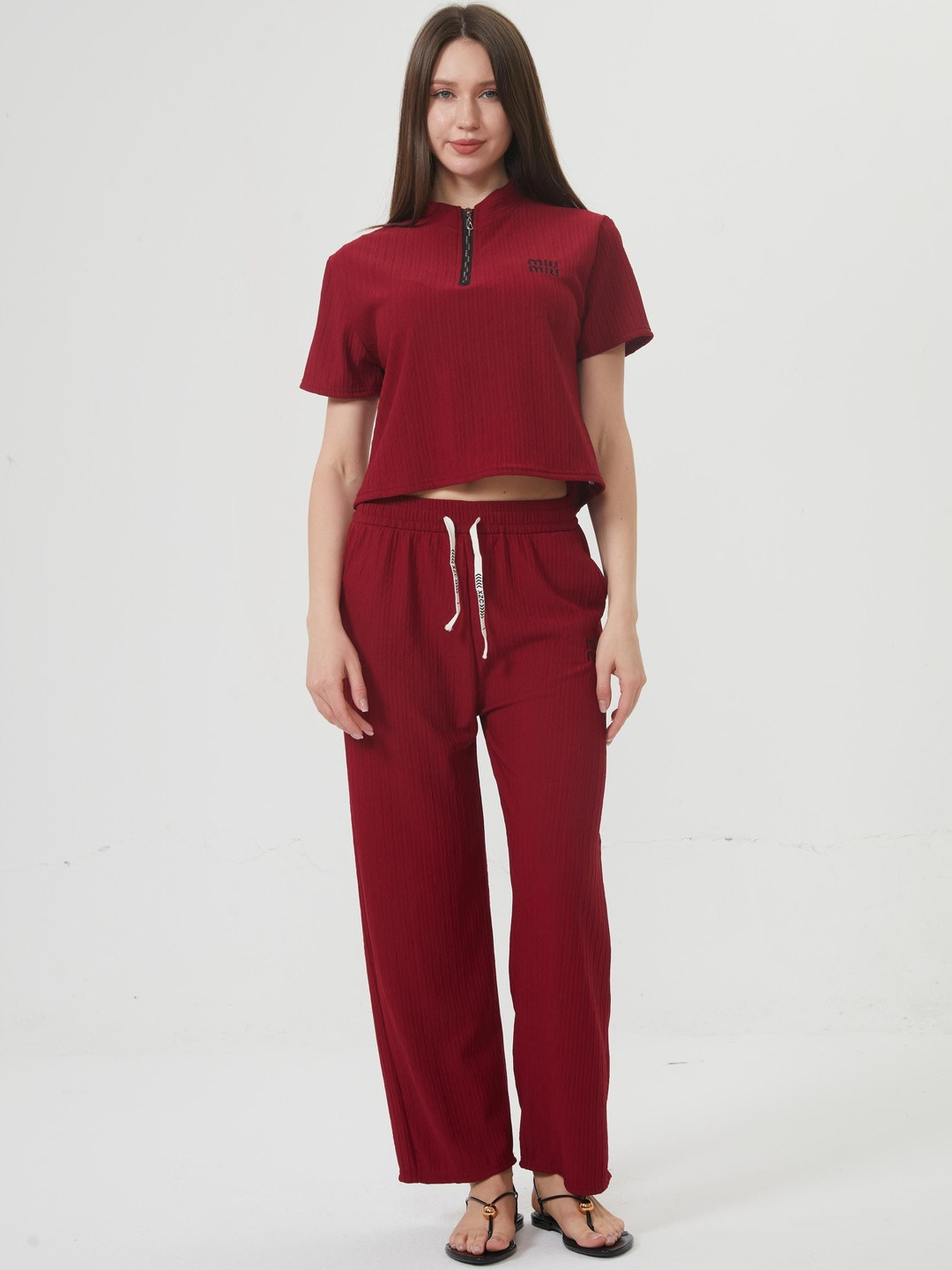 Lugo Women Maroon Cotton Blend Solid Co-Ord Set