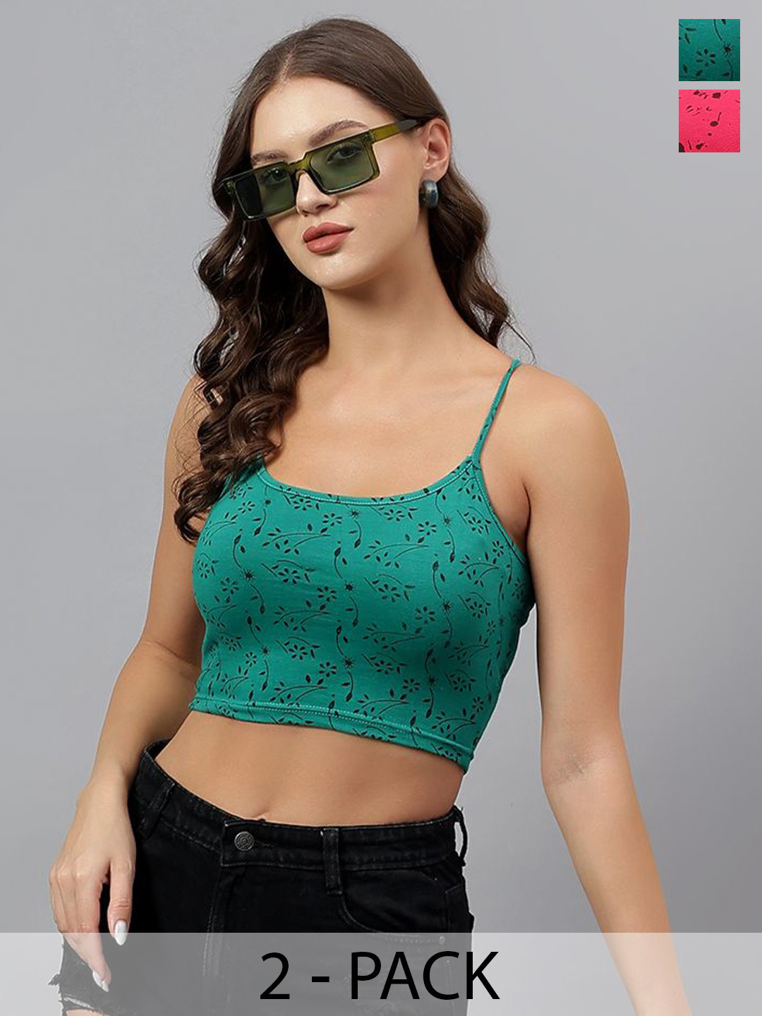 DIAZ Wpmen Pack of 2 Abstract Printed Cotton Crop Top