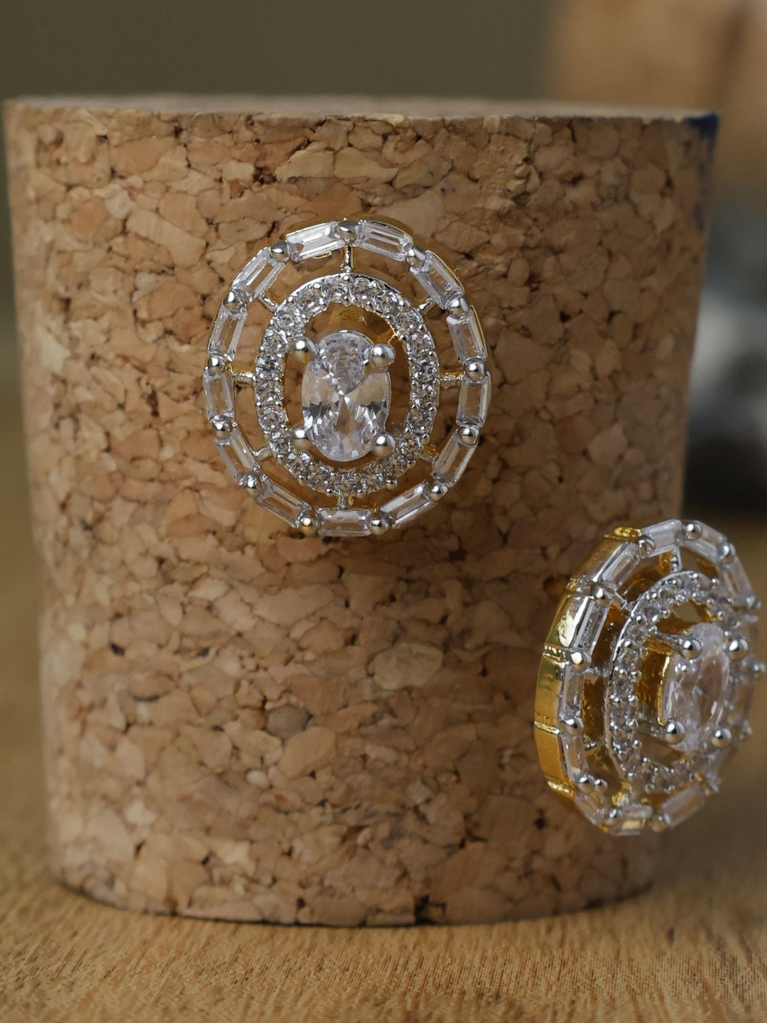 Zaza by Somya Gold-Plated Artificial Stones Studded Circular Shaped Studs