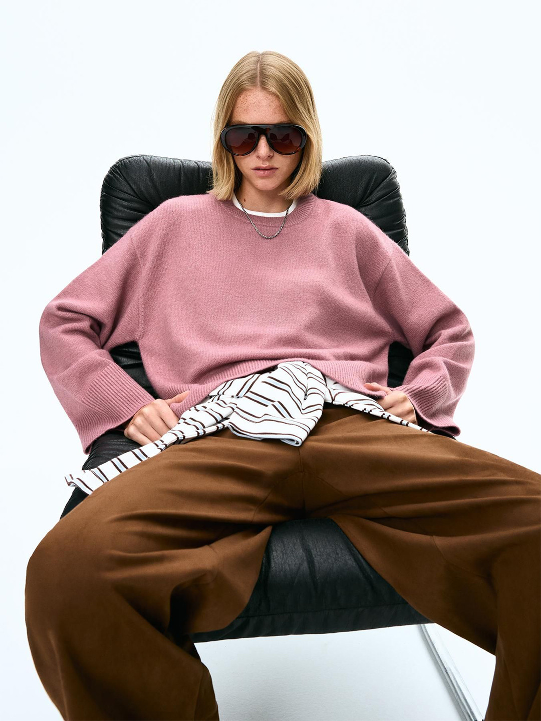 Bershka Women Oversize Full Sleeve Pullover sweater with ribbed hem