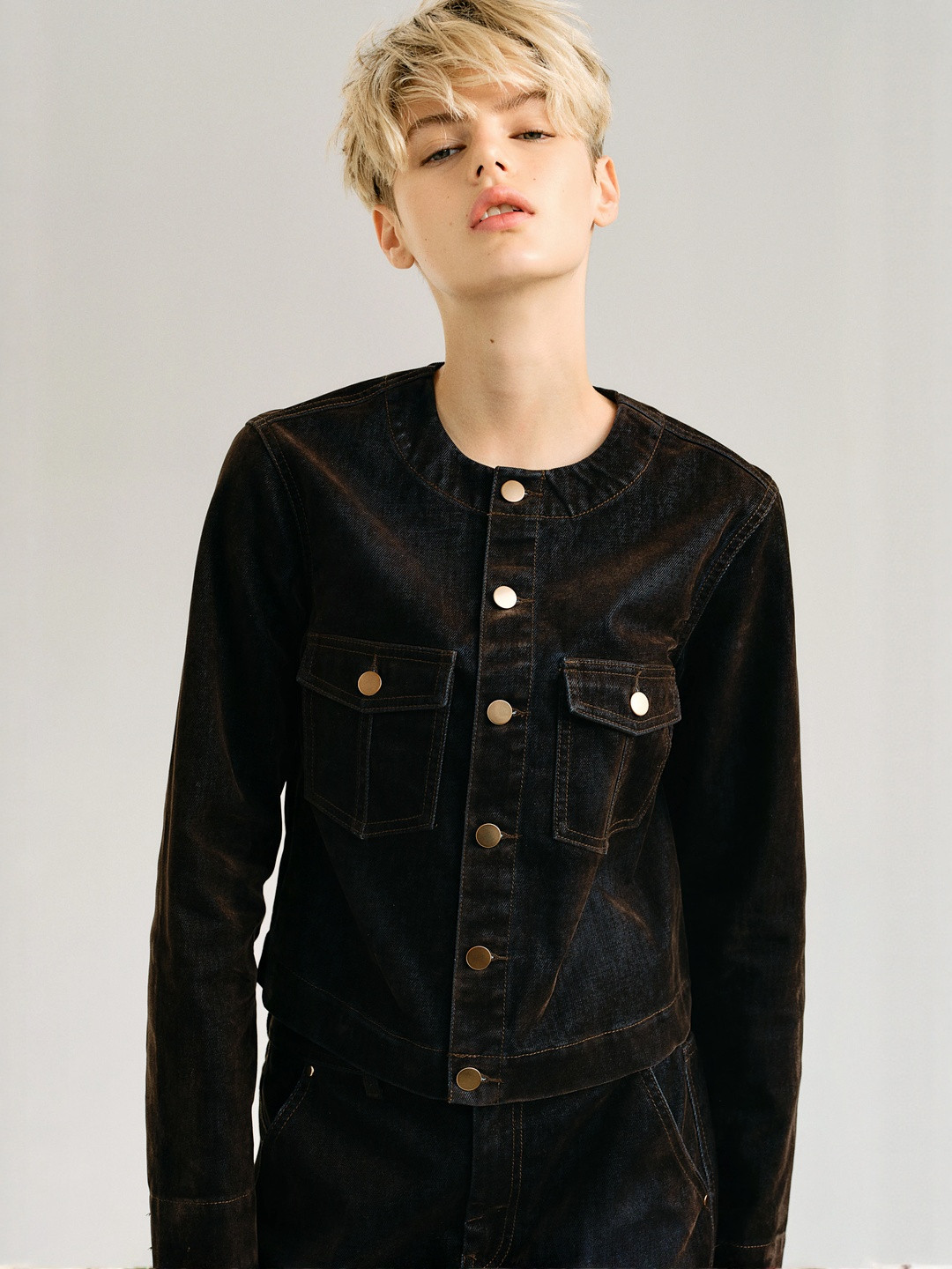 H&M Women Flocked Denim Jacket