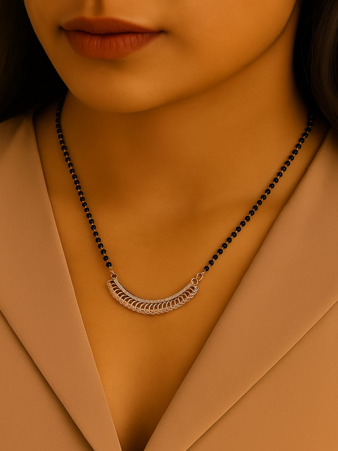 I Jewels Rose Gold Plated & Black Studded Mangalsutra