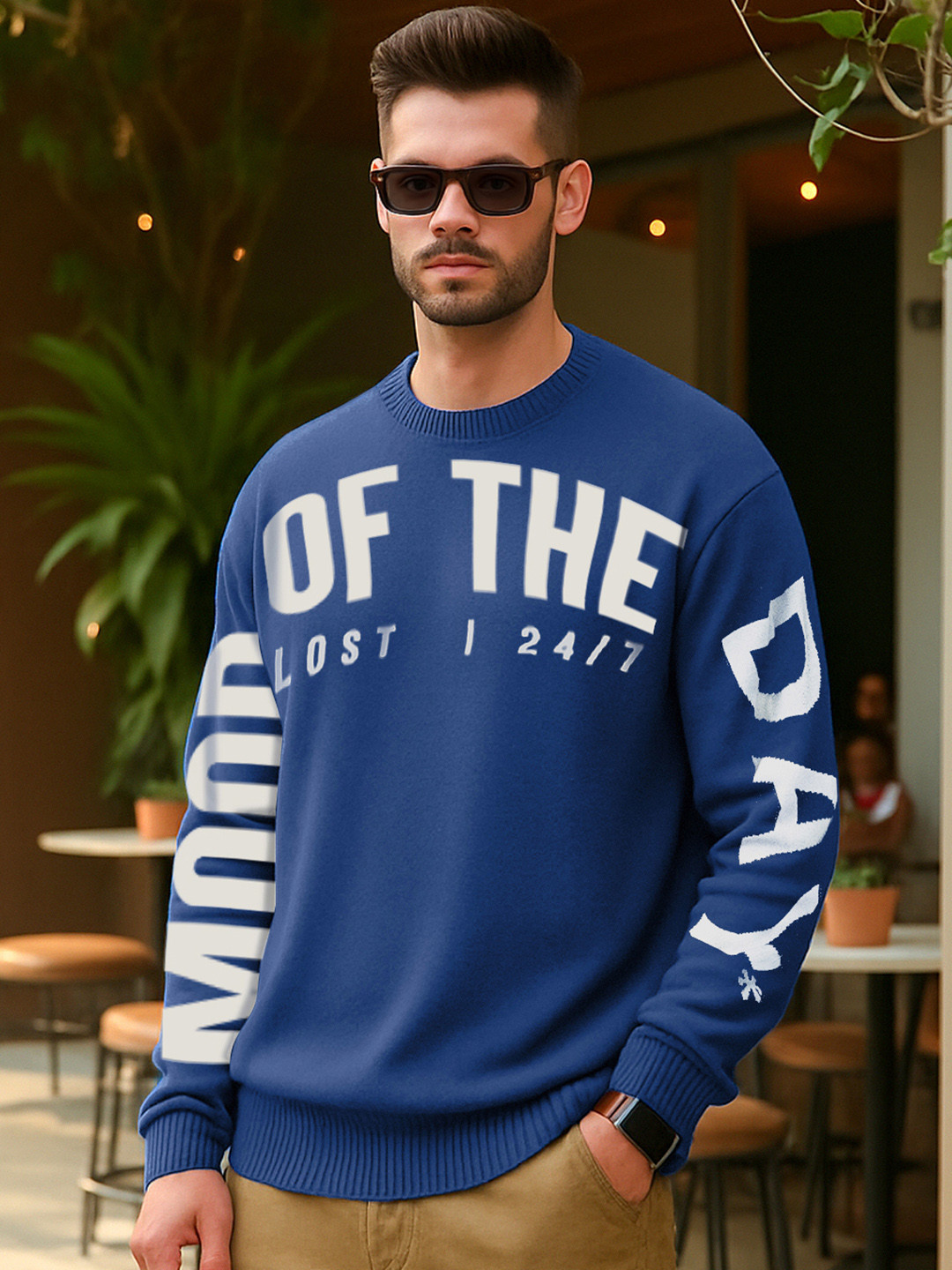 Bewakoof Men Of Mood Typography Flatknit Sweater