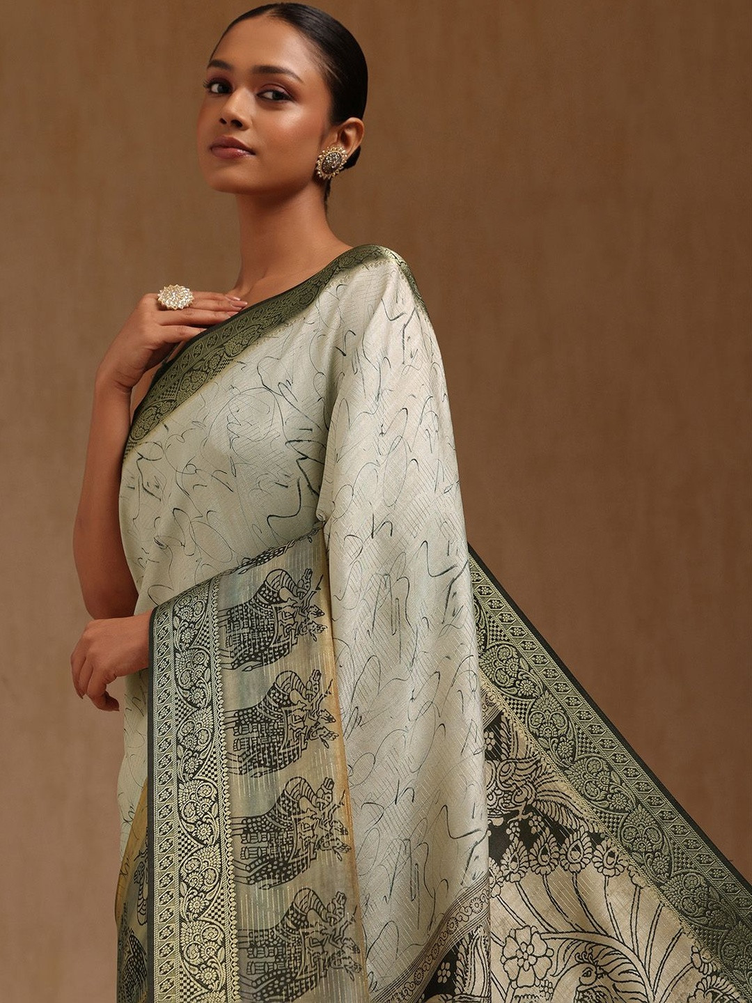 Soch Abstract Printed Woven Design Border Saree With Blouse Piece
