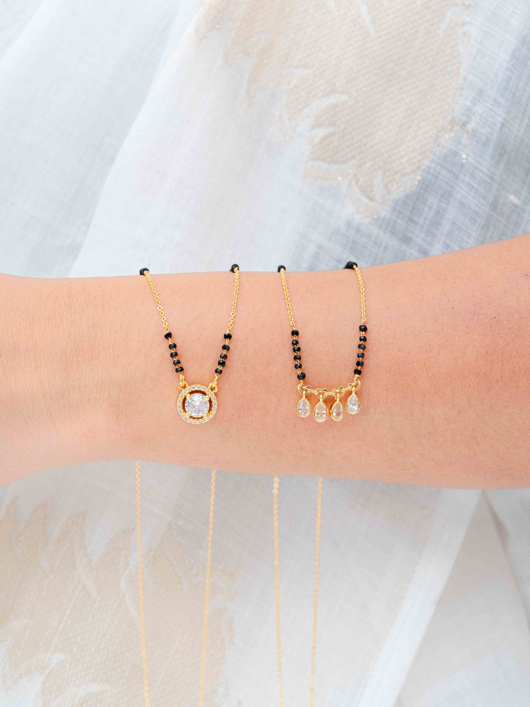 Zeraki Jewels Meher And Avni Set Of 2 Stones Studded & Beaded Teardrop Mangalsutras