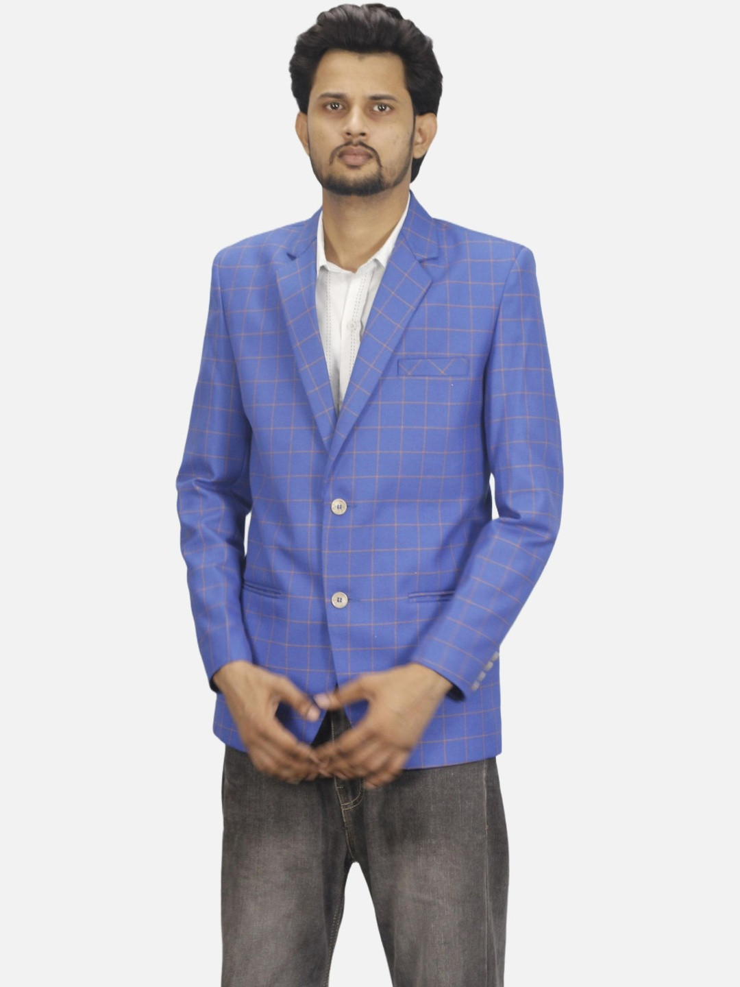 GARGIAN Master Cut Men Blue Notched Lapel Cotton Long Sleeves Formal Blazers