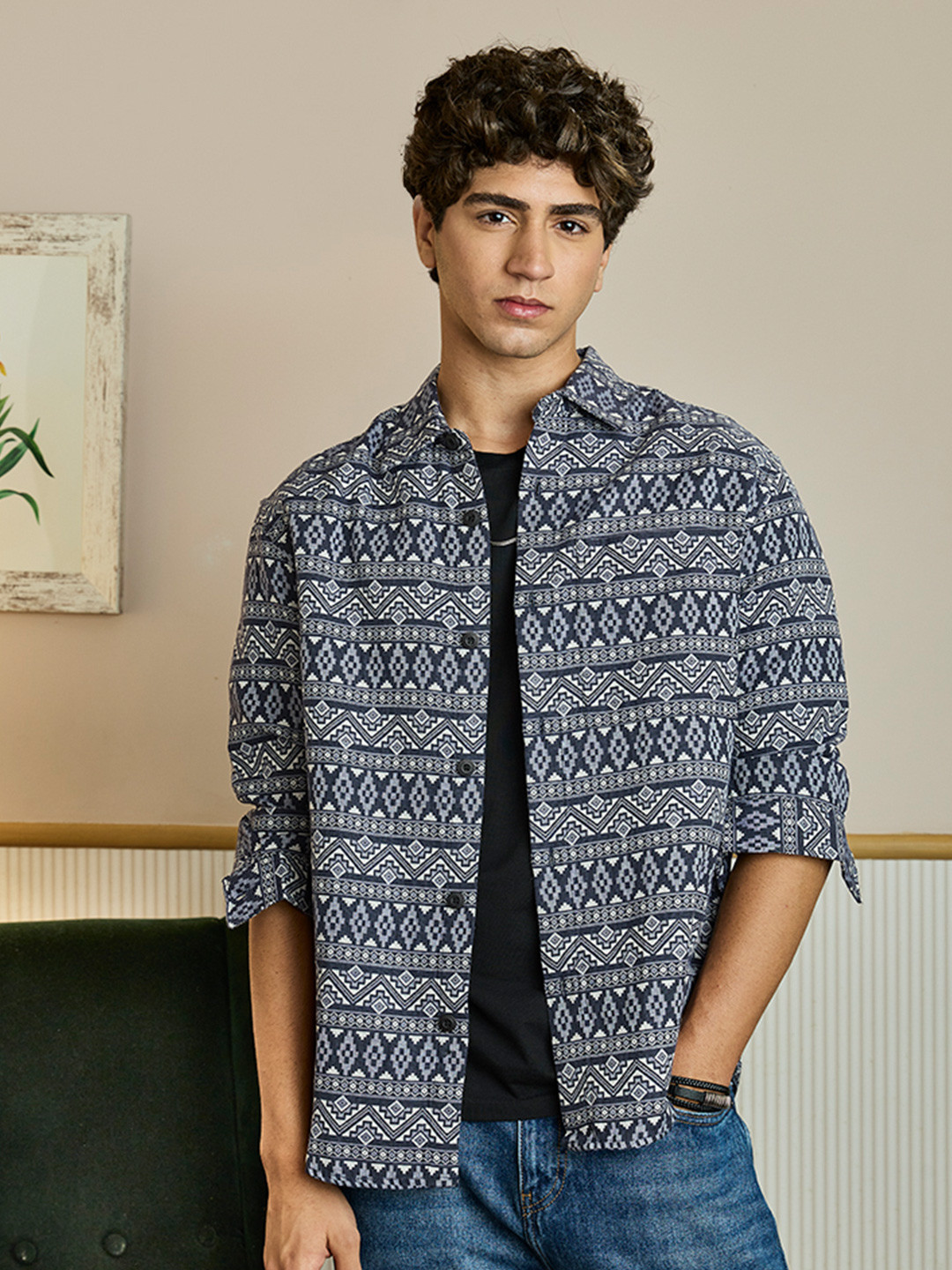 Snitch Men Geometric Open Front Jacket