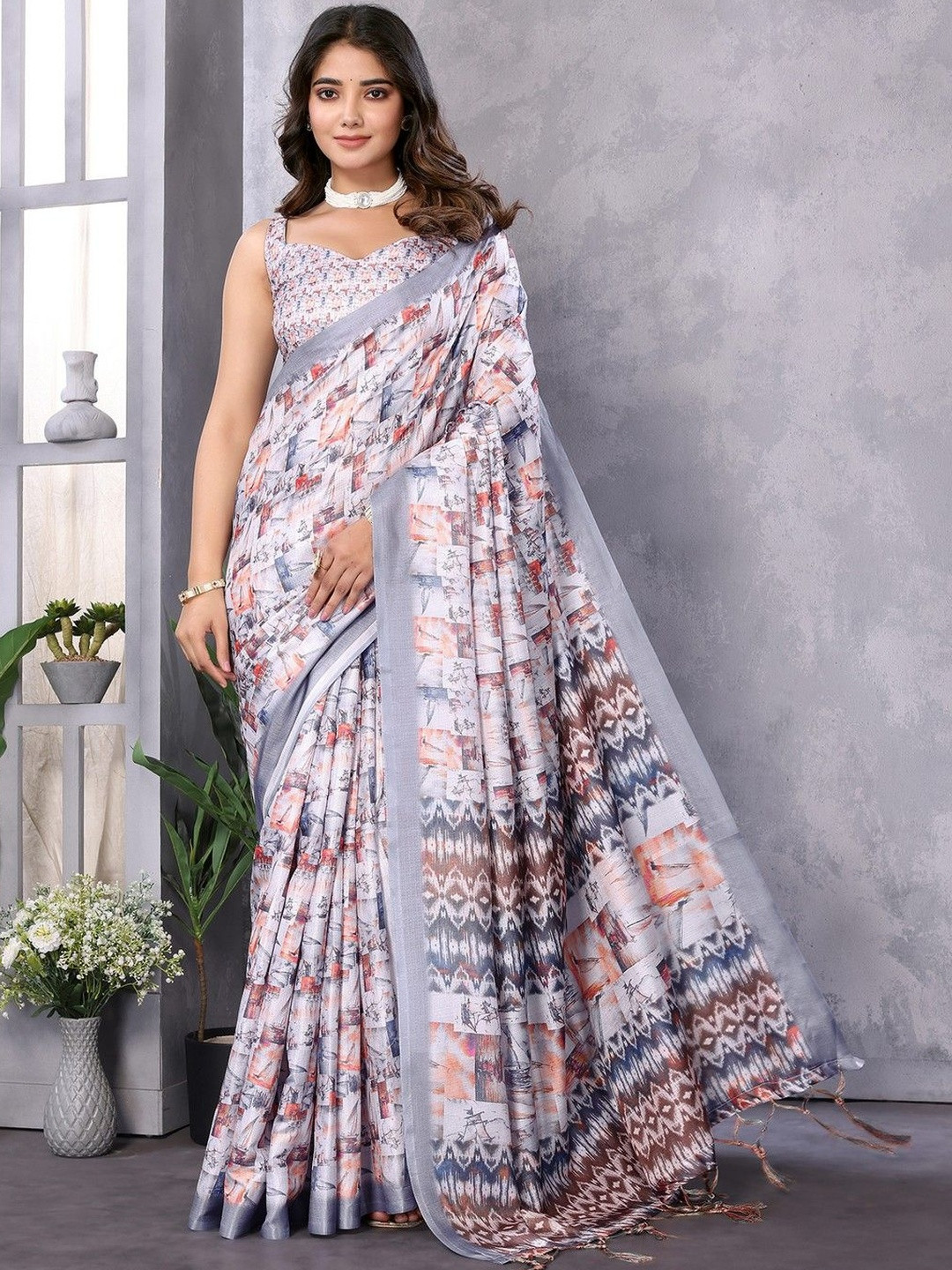 priyashi Floral Printed Designer Silk Cotton Bhagalpuri Saree