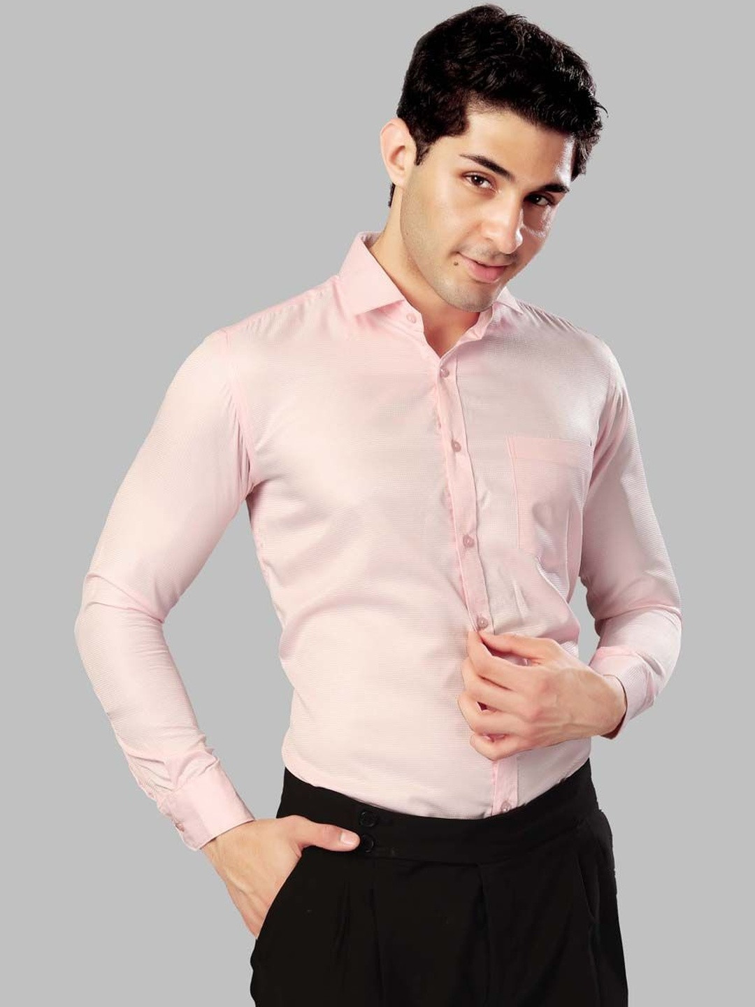 UR ETHICS Men Pink Self Design Slim Fit Premium Semiformal Shirts
