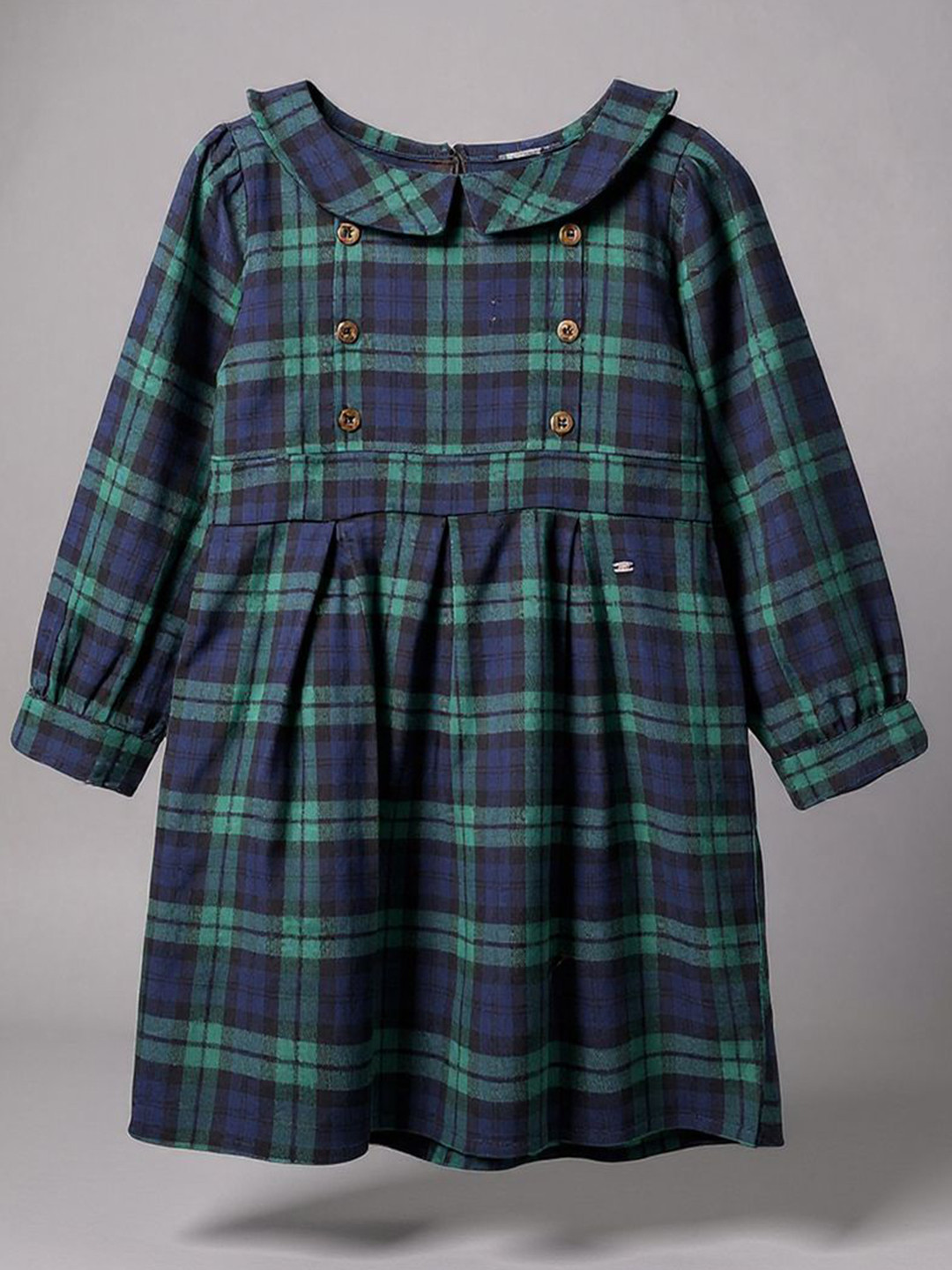 Purple United Kids Girls Green Checked Fit & Flare Dress
