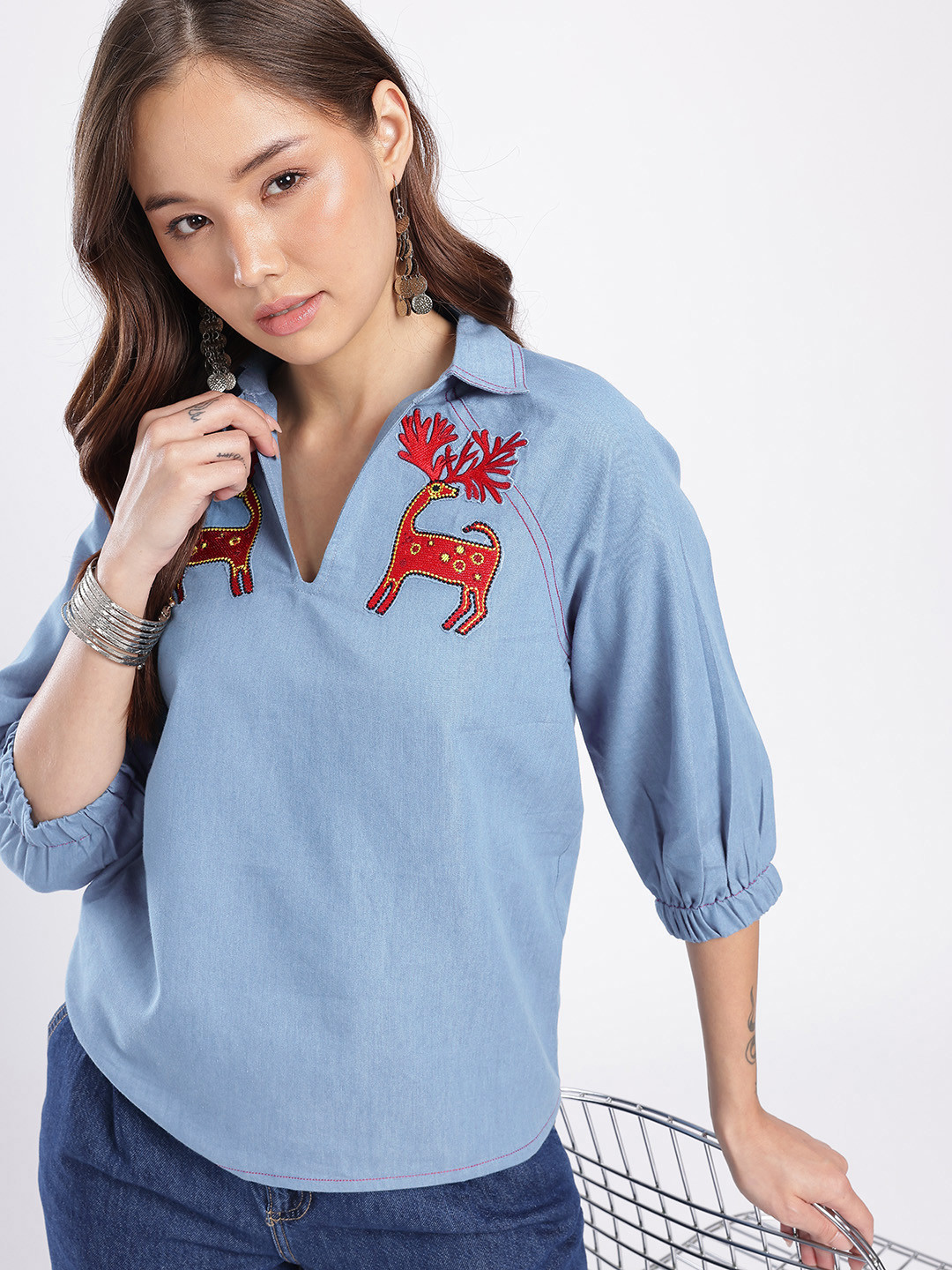 fusion by glitchez Applique Raglan Sleeves Top