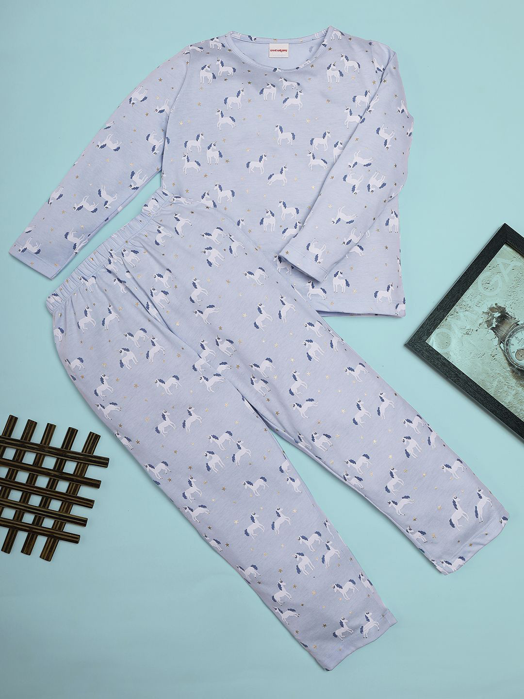 RAINE AND JAINE Girls Animal Printed Pure Cotton Night Suit