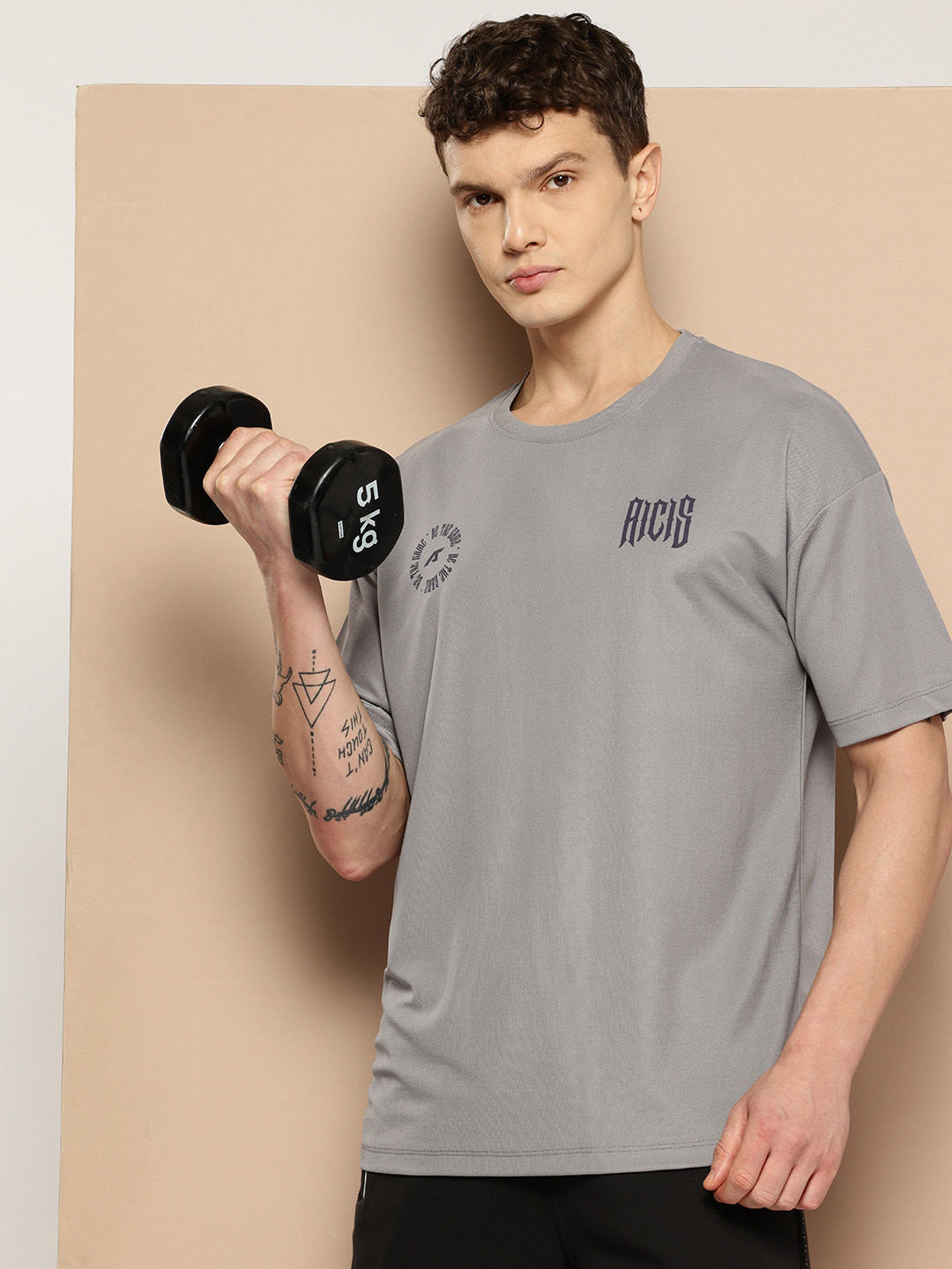 Alcis Brand Logo Printed Drop-Shoulder Sleeves Drytech Oversized T-shirt
