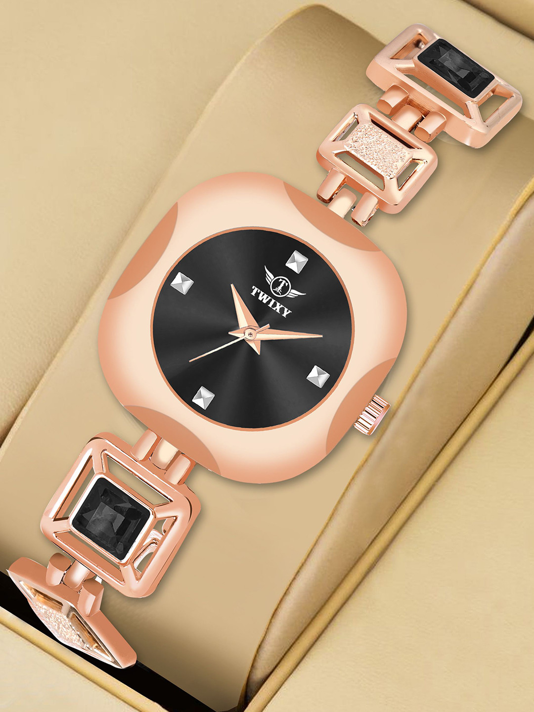 TWIXY Women Brass Embellished Dial & Bracelet Style Straps Analogue Watch TYW-F-4 RG-BLACK