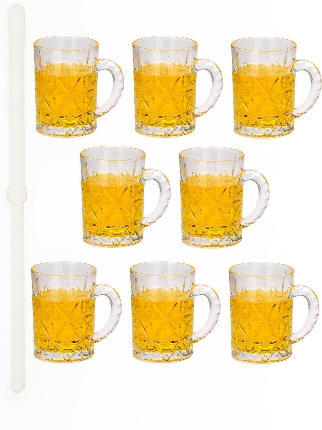1ST TIME Transparent 8 Pieces Textured Glass Beer Glasses- 450 ml Each