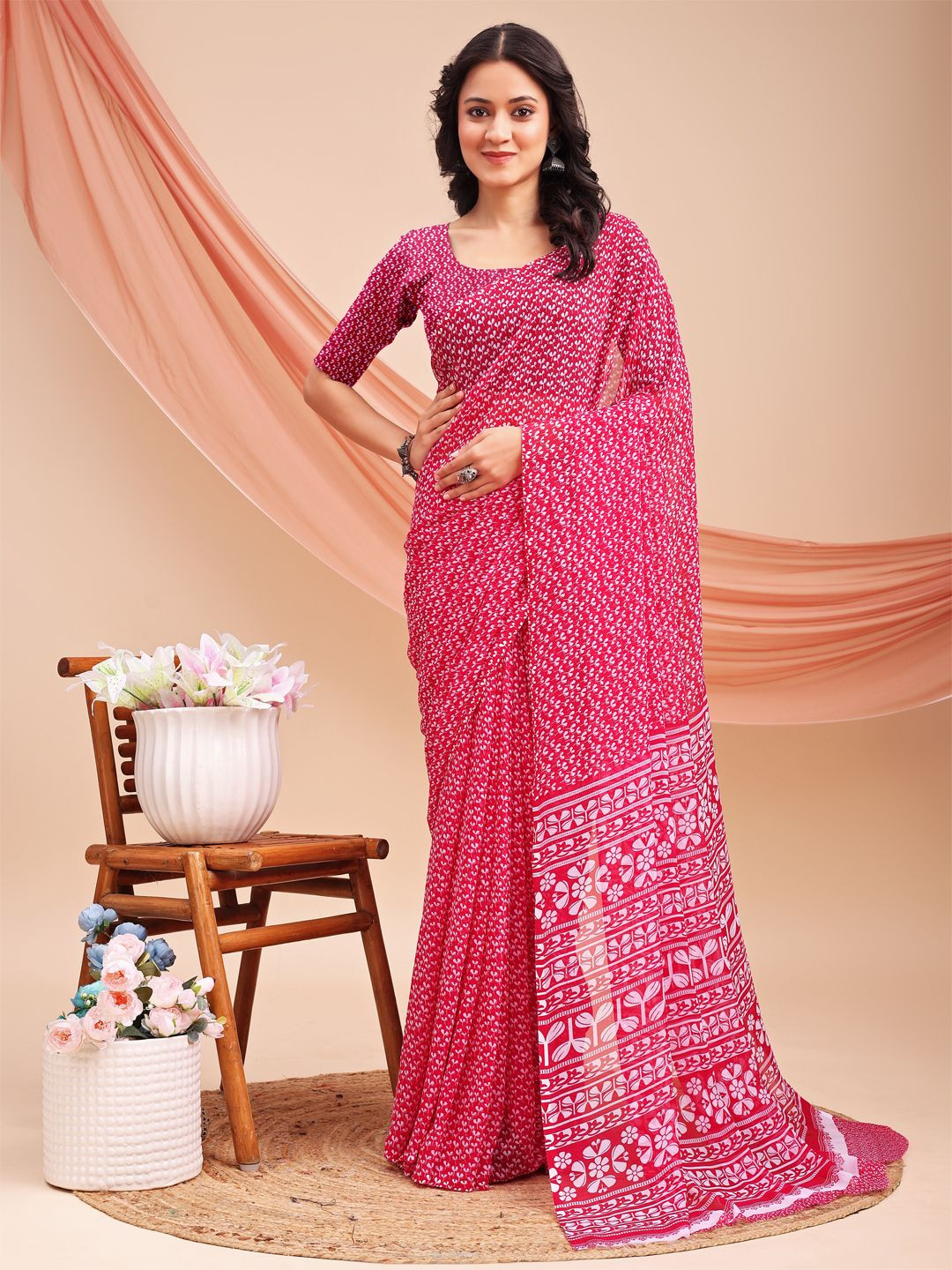 Leelavati Floral Printed Pure Chiffon Saree
