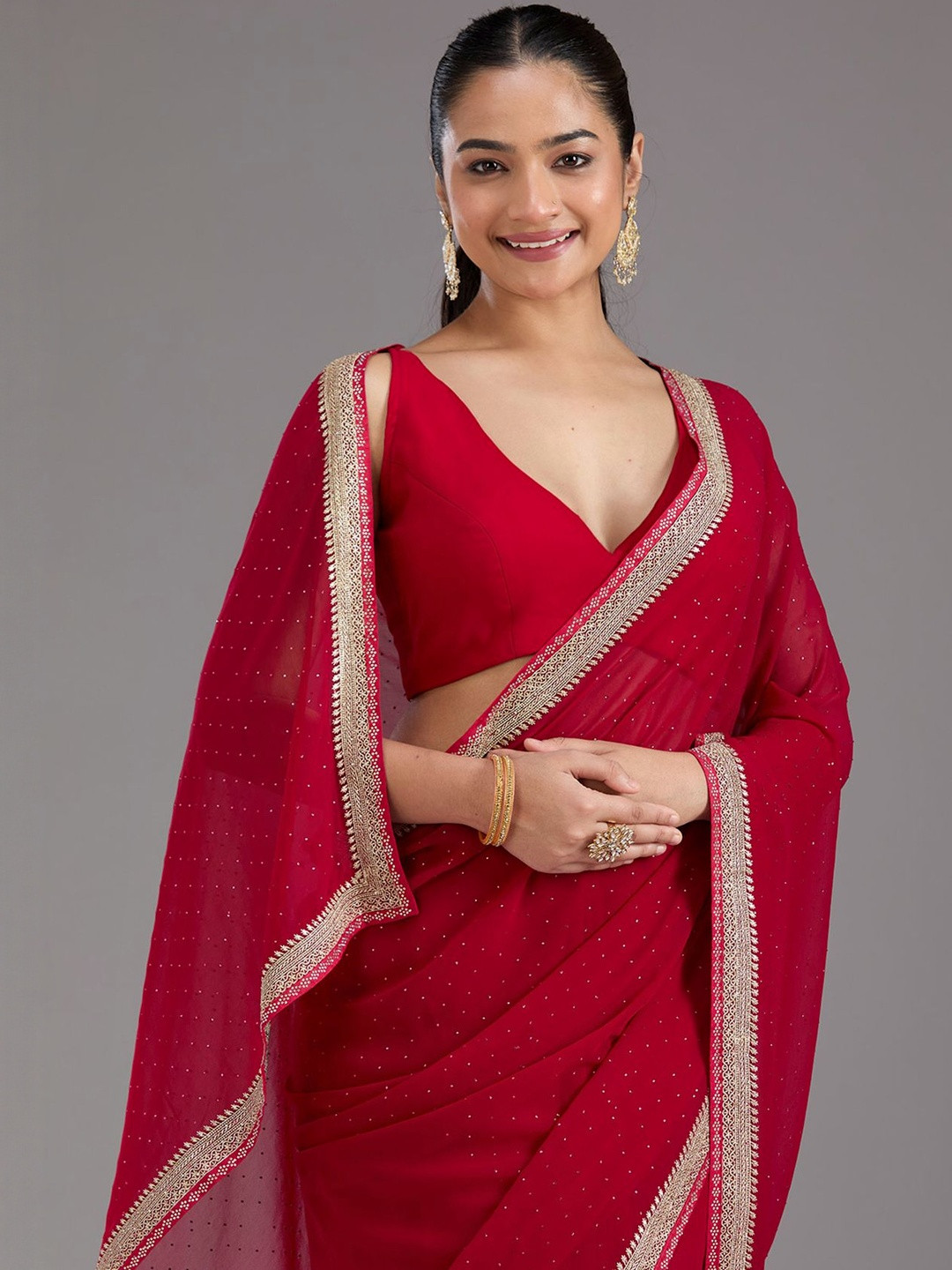 Koskii Rani Pink Zariwork Saree