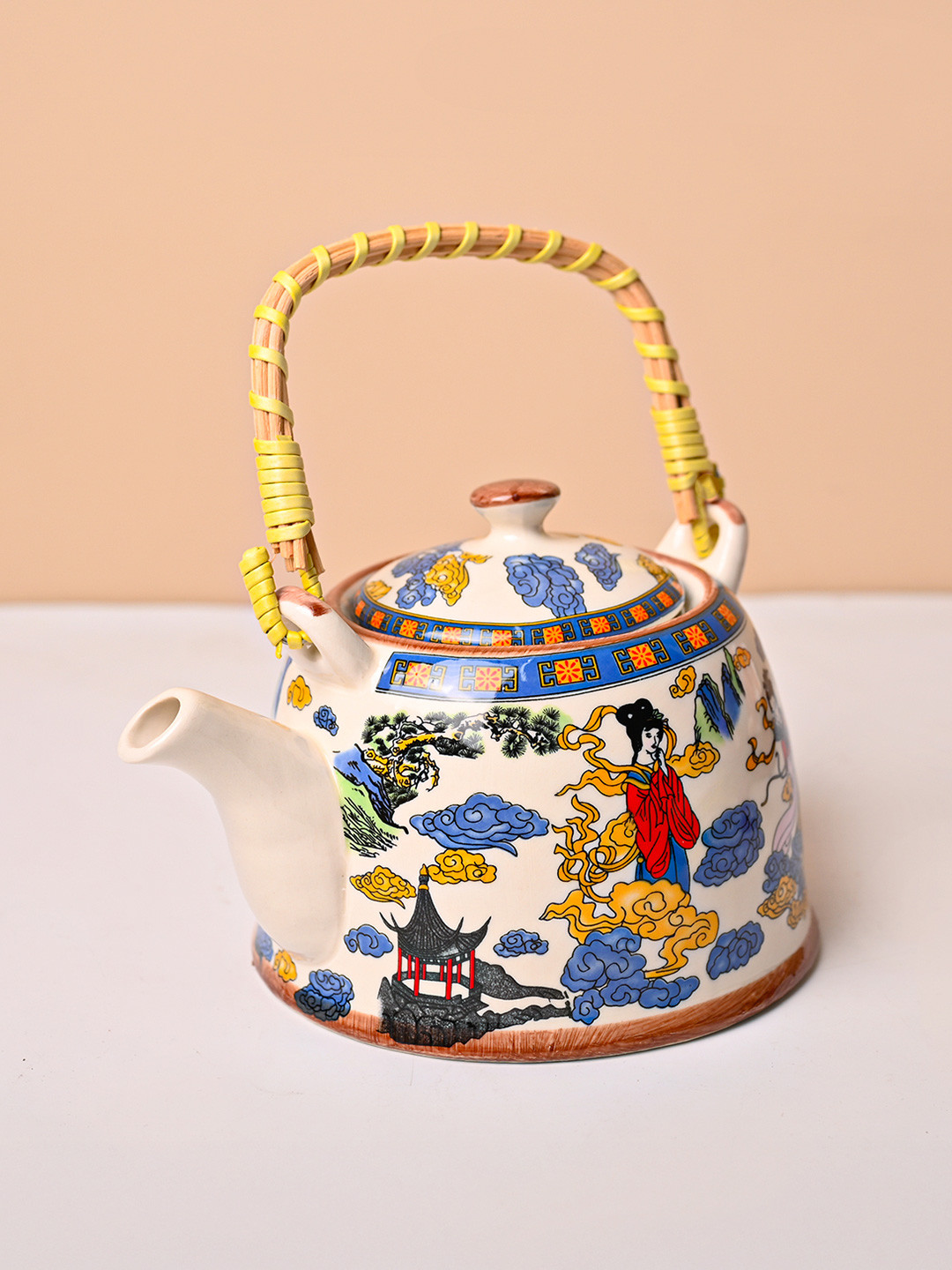 Market99 Ceramic Multi-Colour Elegant Kitchenware Floral Glossy Tea Pot 900 ml