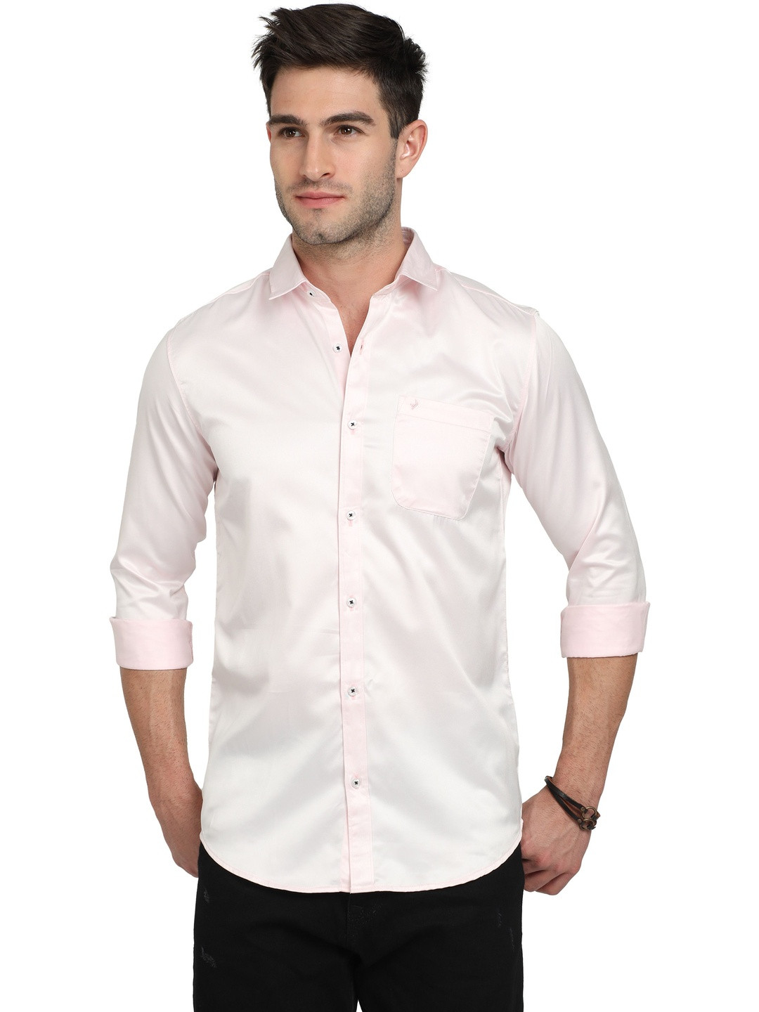 RS Fashions Men Pink Satin Slim Fit Comfort Shirts