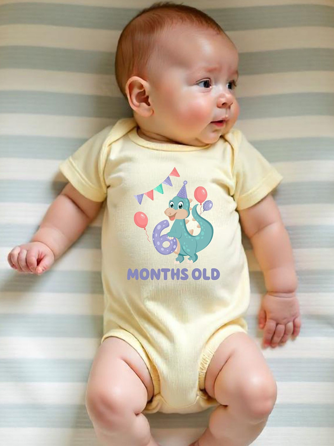 KNITROOT Infants Six Month Dino Printed Cotton Envelope Neck Bodysuit