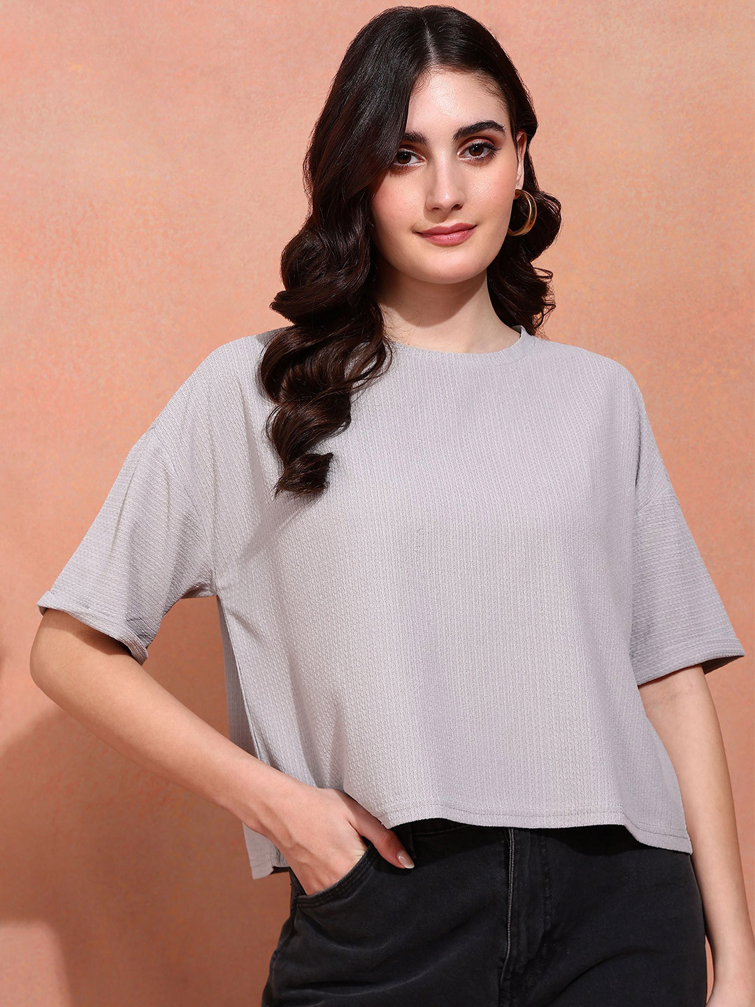 ANN SPRINGS Textured Boxy Crop Top