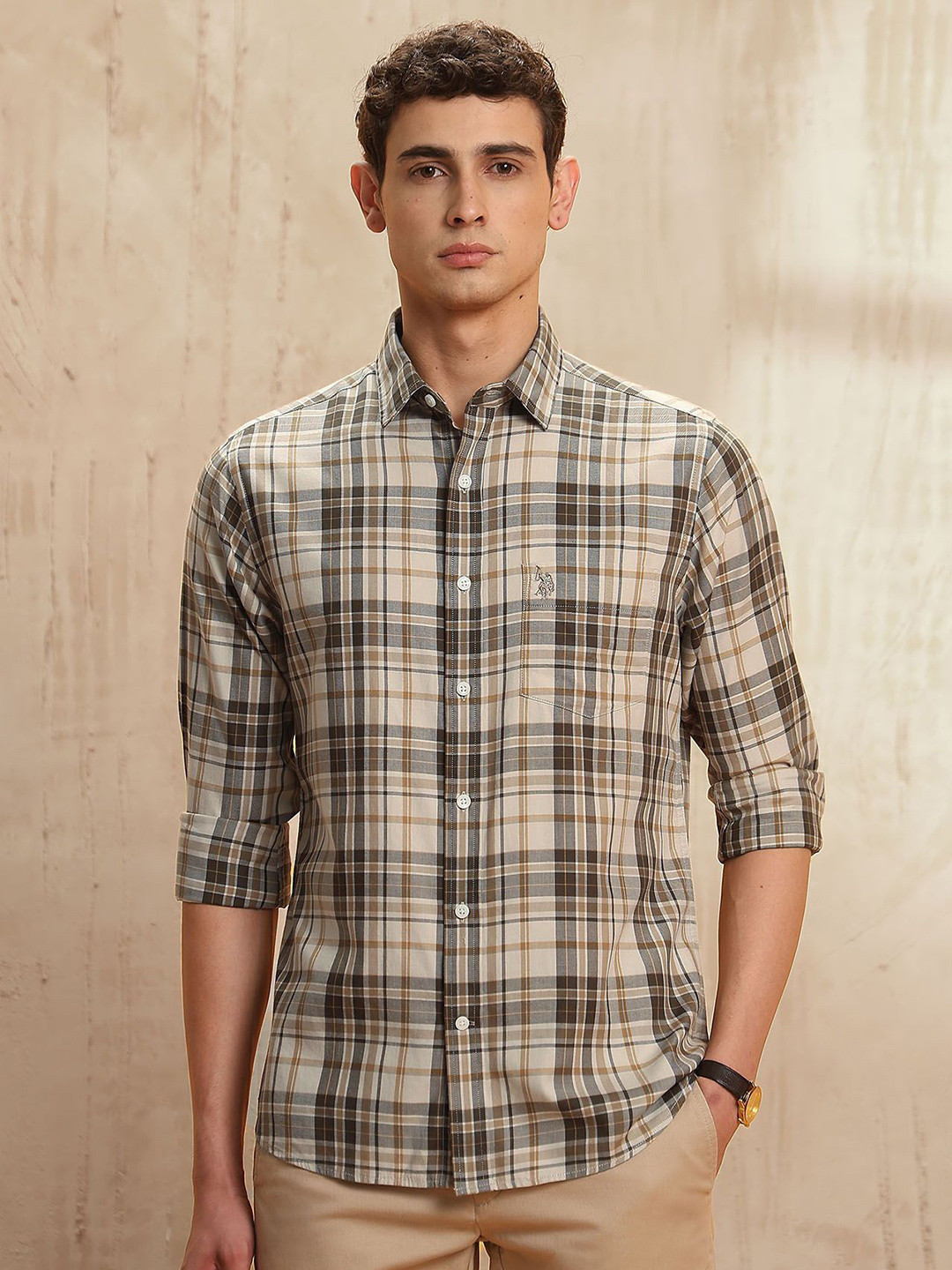 U.S. Polo Assn. Men Tailored Fit Checked Casual Cotton Shirt