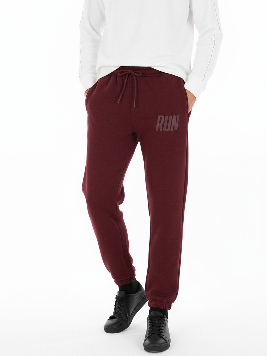 glitchez Men Relaxed Fit Typography Embossed Fleece Jogger Track Pants