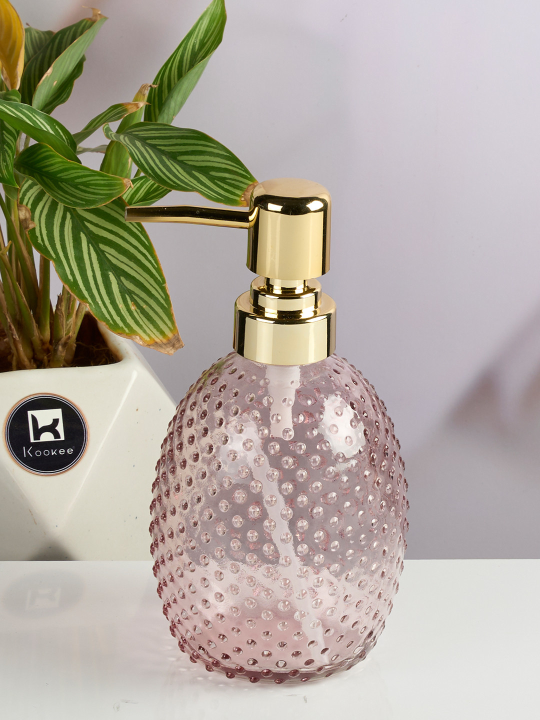 Kookee Pink Textured Glass Soap Dispenser