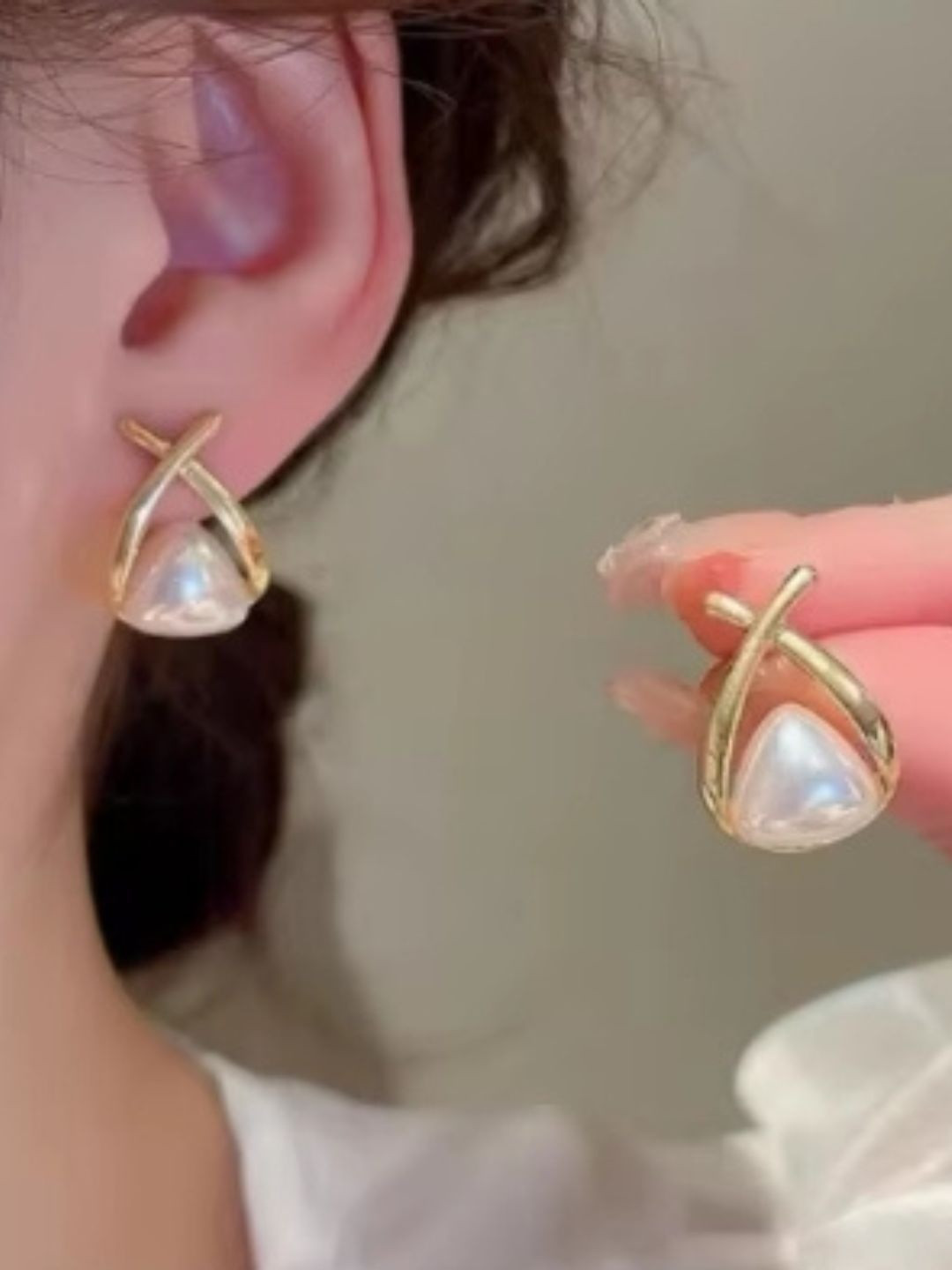 MRIDU ESSENTIALS Women Pearl Cross Studs Earrings