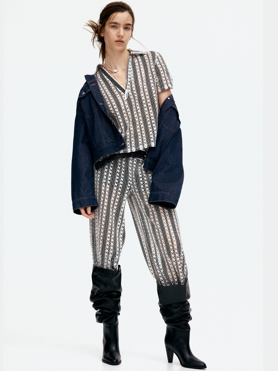 H&M Hole-Patterned Collared Top