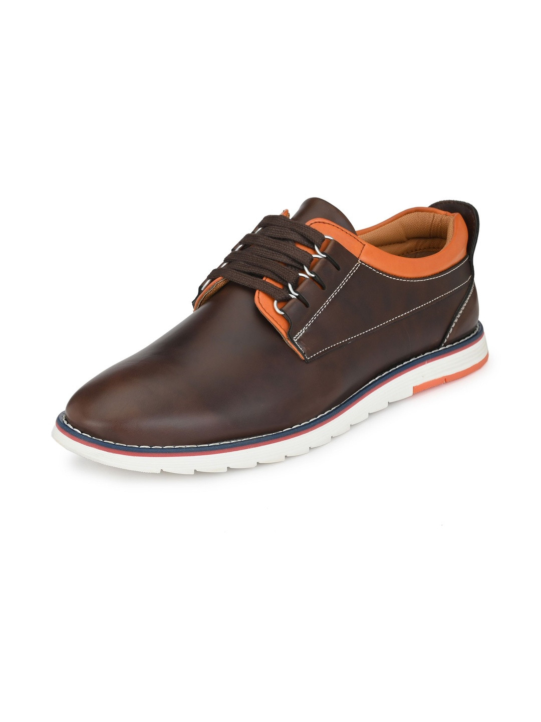 Roadster Men Brown & Orange Colourblocked Round Toe Lace Up Synthetic Leather Sneakers