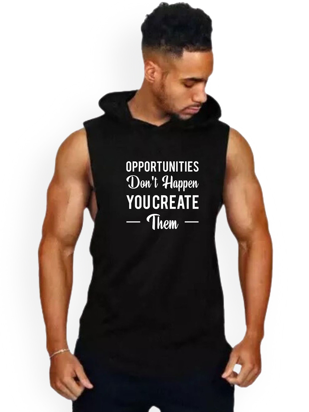 Fashnobic Men Typography opportunities Printed Cotton Hooded Neck Gym Vest