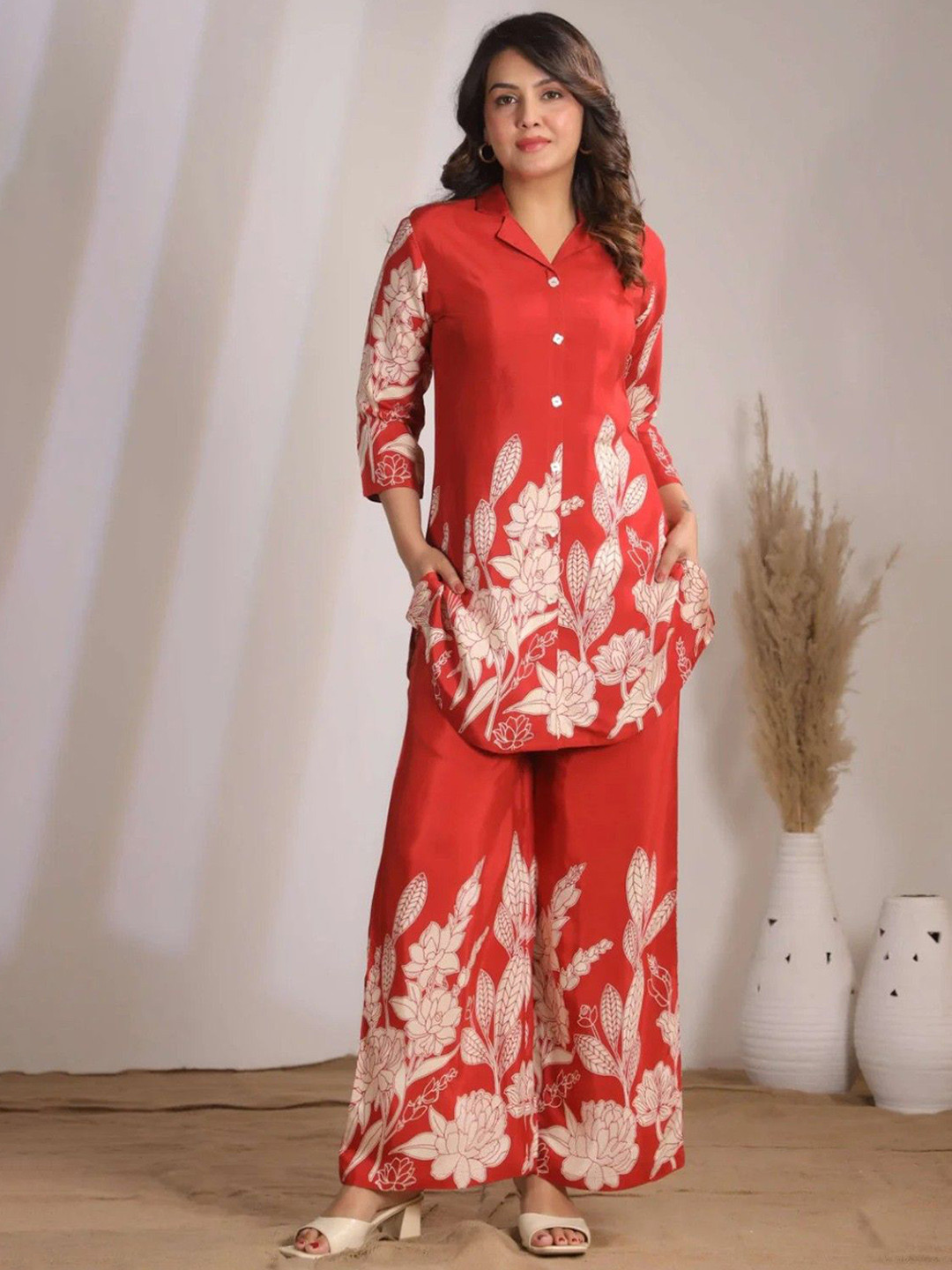 AUTUMN LANE Sylvie Scarlet Printed Tunic With Palazzo Co-Ords