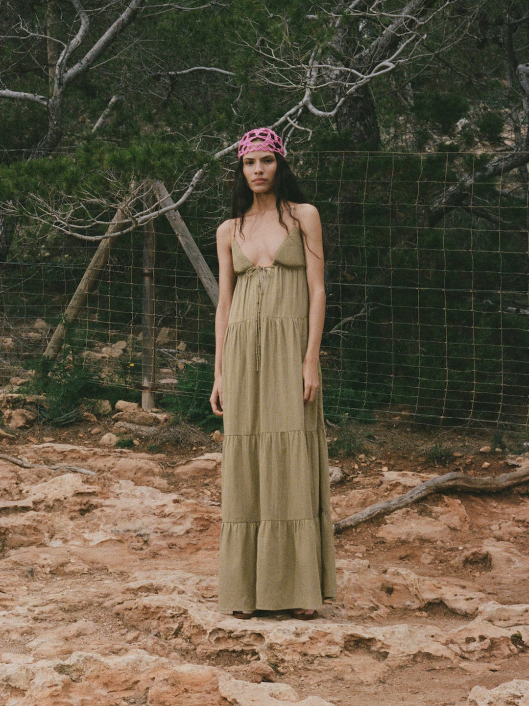 MANGO Tie-Up Neck Tiered Cotton Maxi Dress With Embellished Detail