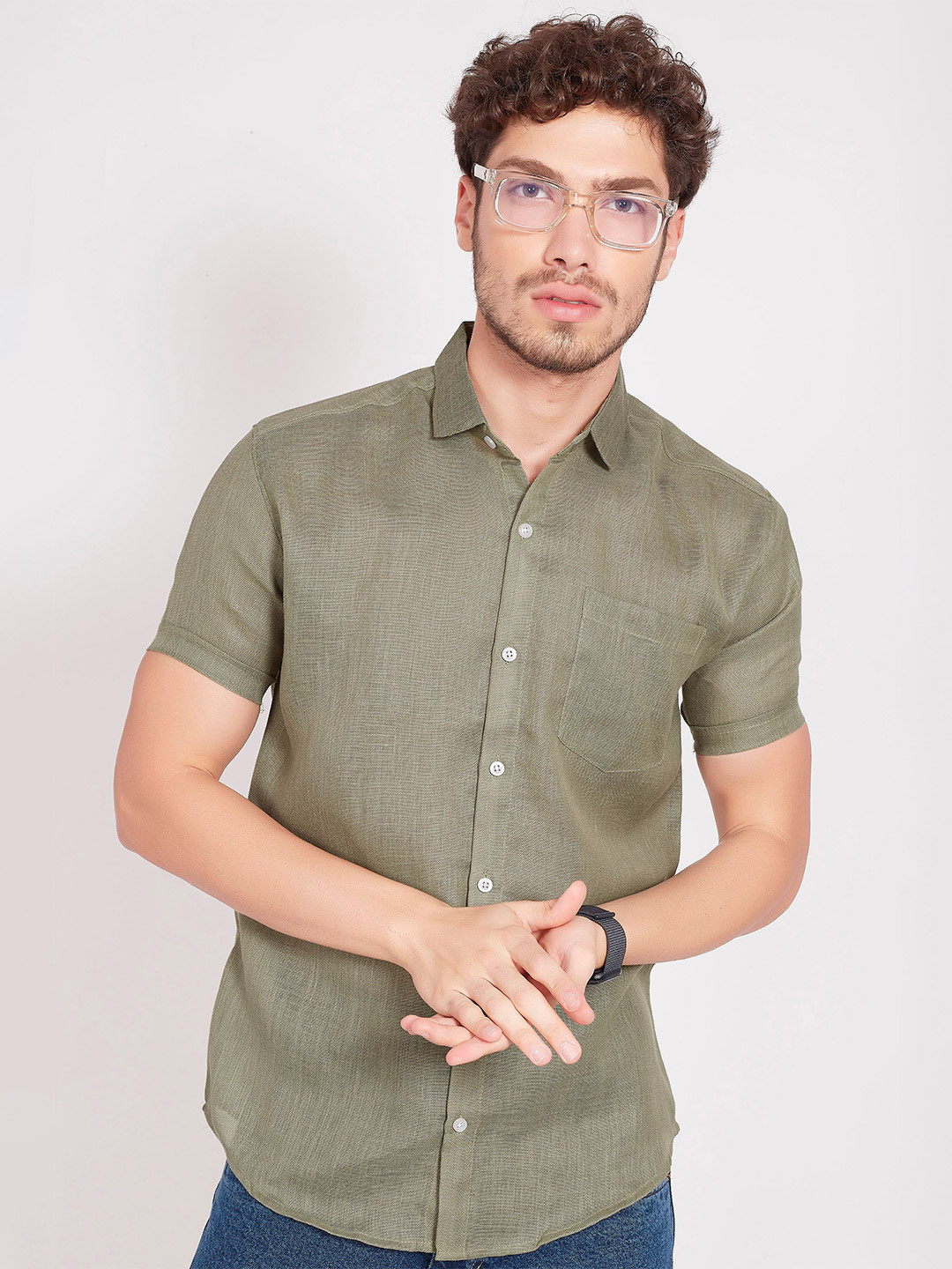 DIVISIVE Men Comfort Slim Fit Solid Spread Collar Linen Casual Shirt